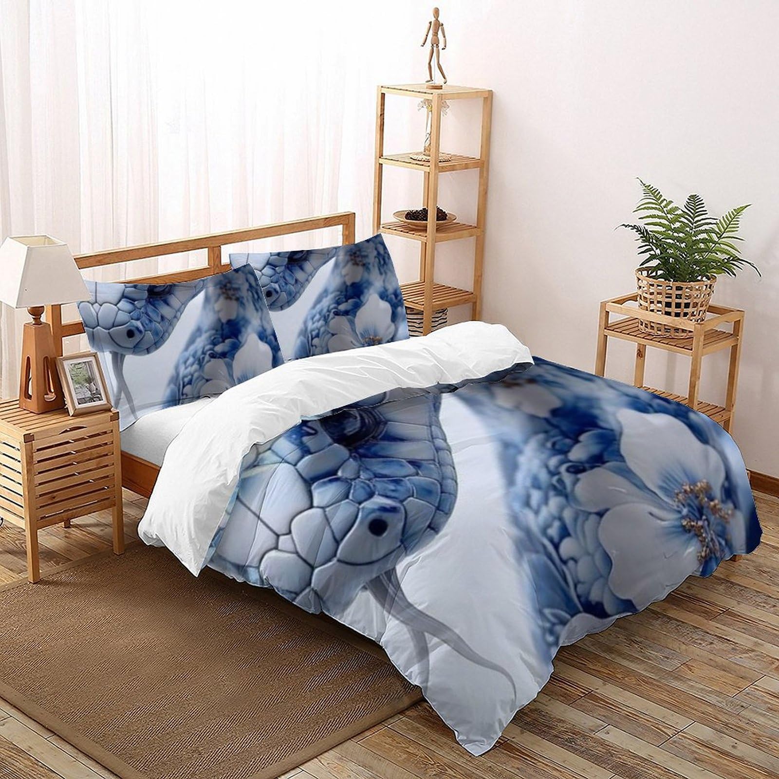 Housse de couette serpent bleu et blanc microfibre infroissable 260x220