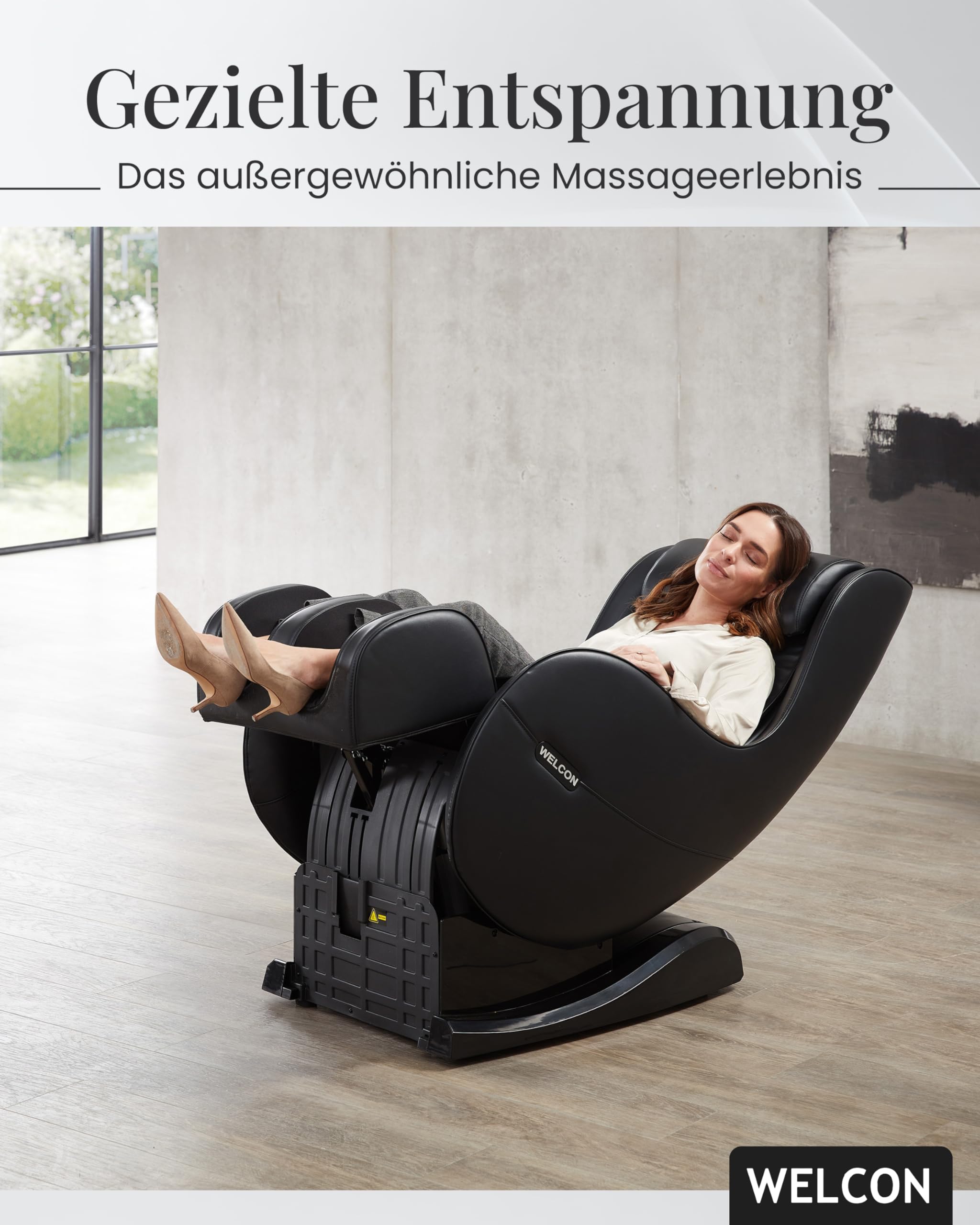 WELCON EASYRELAXX Massagesessel Schwarz mit L-Shape, Knet- & Klopfmassage