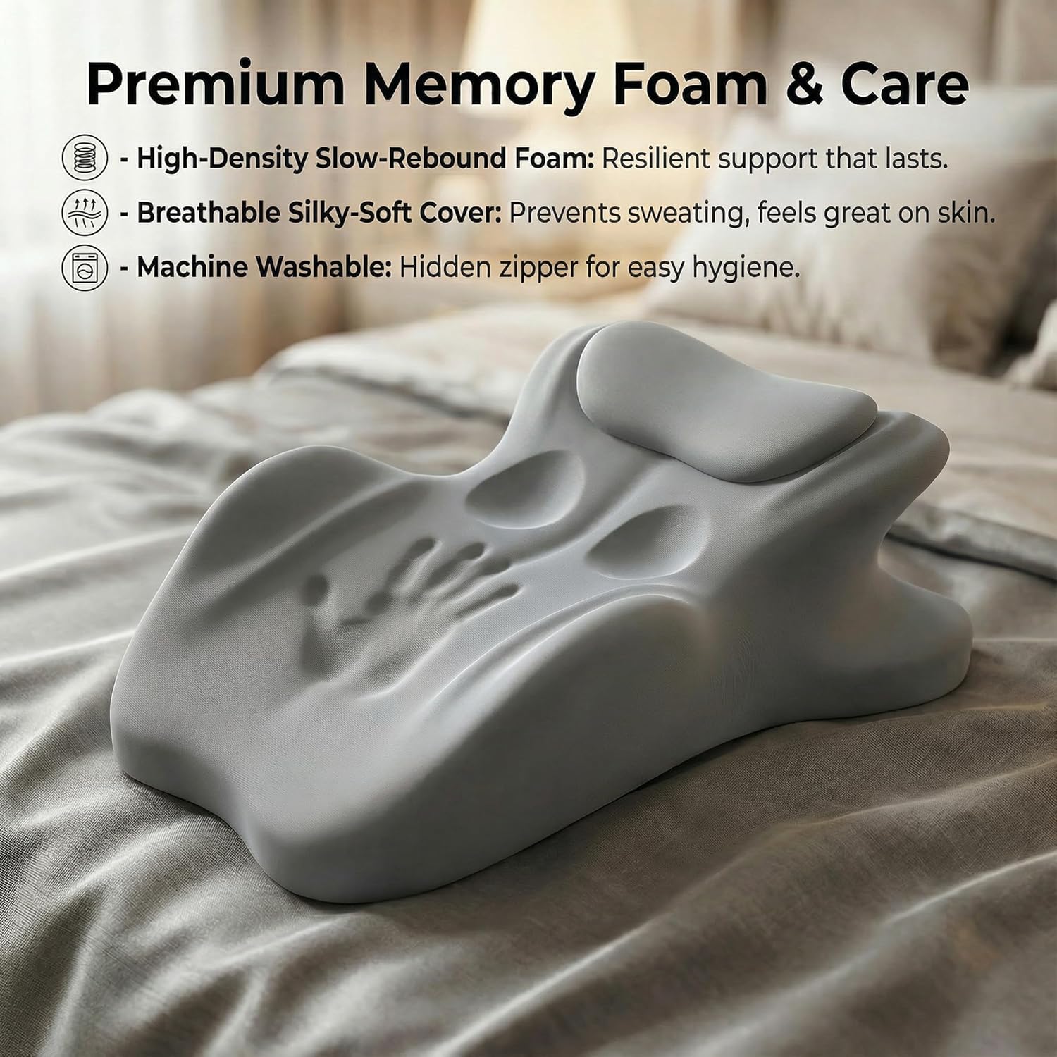 Sweet Spot Pillow, Chiro Monk Pillow for Couples, 27° Angle Perfect Position Ergonomic Contoured Support Pillow, Multi-Functional Memory Foam Lounger Cushion Back Support (Grey)