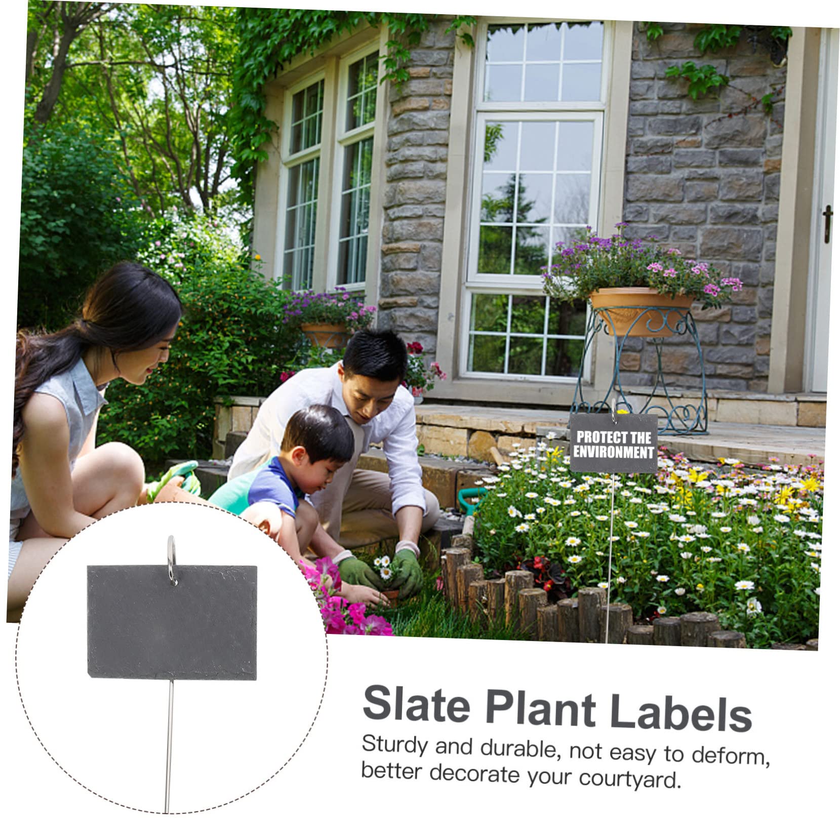 BESTonZON Étiquettes Jardin en Ardoise et Fer Noir, Marqueurs pour Plantes Résistants et Réutilisables, Décorations Simples pour Jardin et Identification des Fleurs