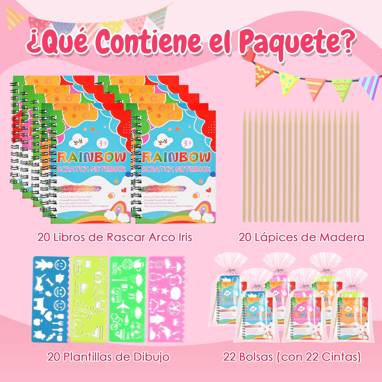 GOLDGE 20 Libros Scratch Art, Kit Manualidades Niños para Detalles Cumpleaños Niños|Juguetes Niña y Niño, Regalos Cumpleaños Niños Colegio Invitados con Bolsas|Regalo Niña y Niño 2 3 4 5 6 7 8 9 Años