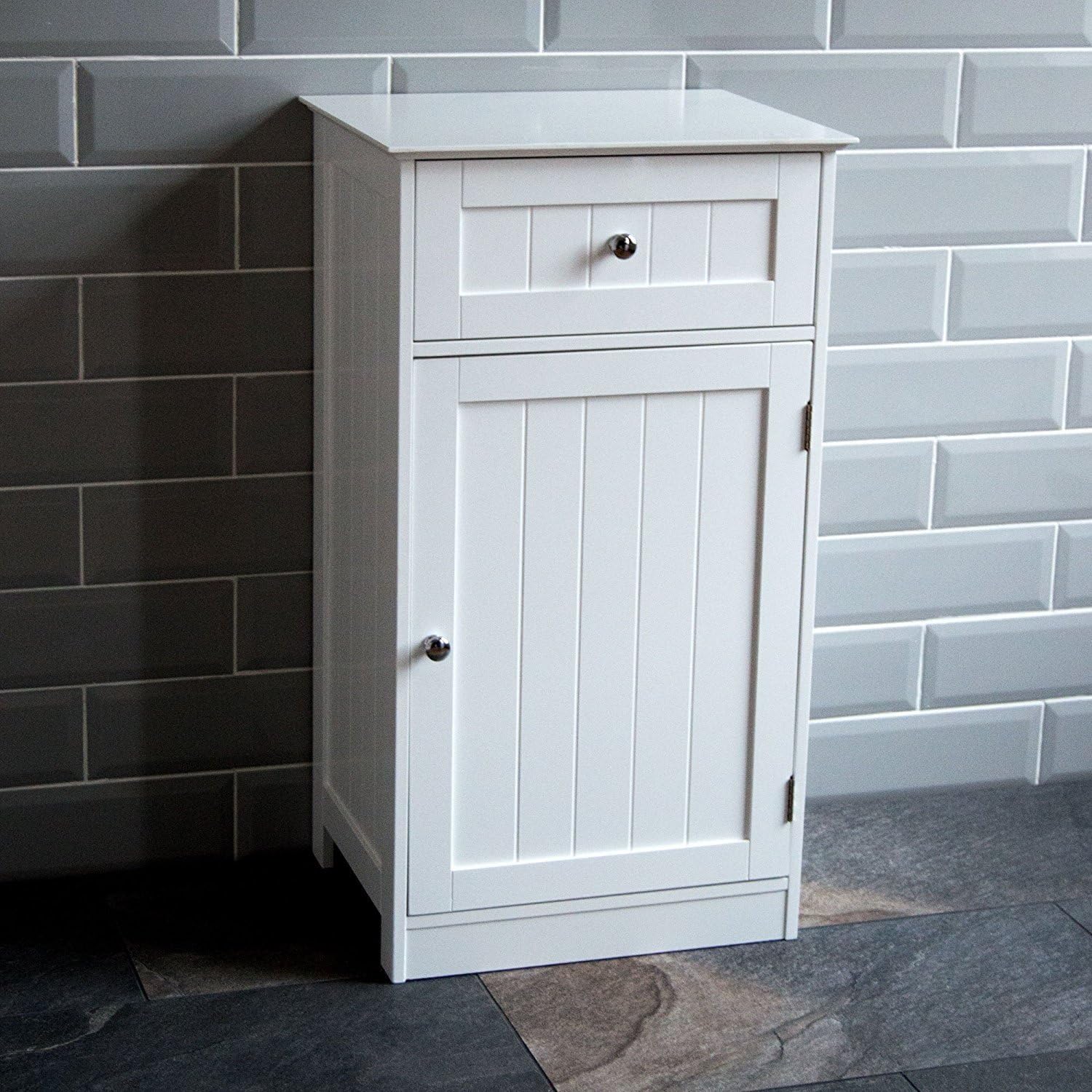 Priano Bathroom Cupboard 1 Door 1 Drawer Floor Standing Cabinet Drawer Unit Storage, White