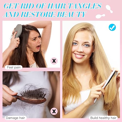 Miniatura 10 de Epakh Paquete de 6 mini cepillos de pelo húmedo para desenredar de viaje, cepillos desenredantes para niños pequeños, cepillo desenredante pequeño