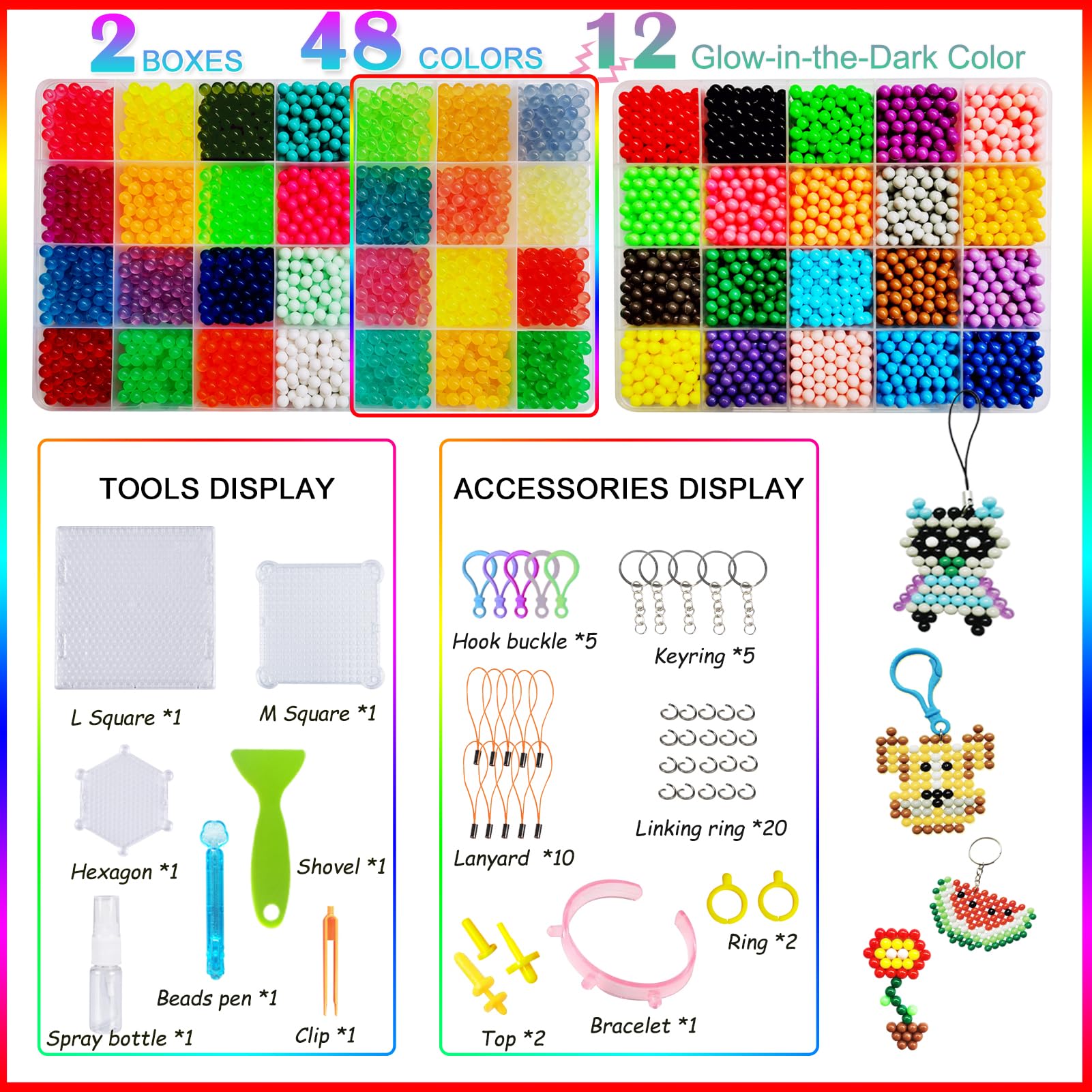 Non-Iron Fuse Beads Kit - 48 Vibrant Colors - 4960 Beads with 12 Glow-in-Dark Arts and Crafts Bundle - Image 5