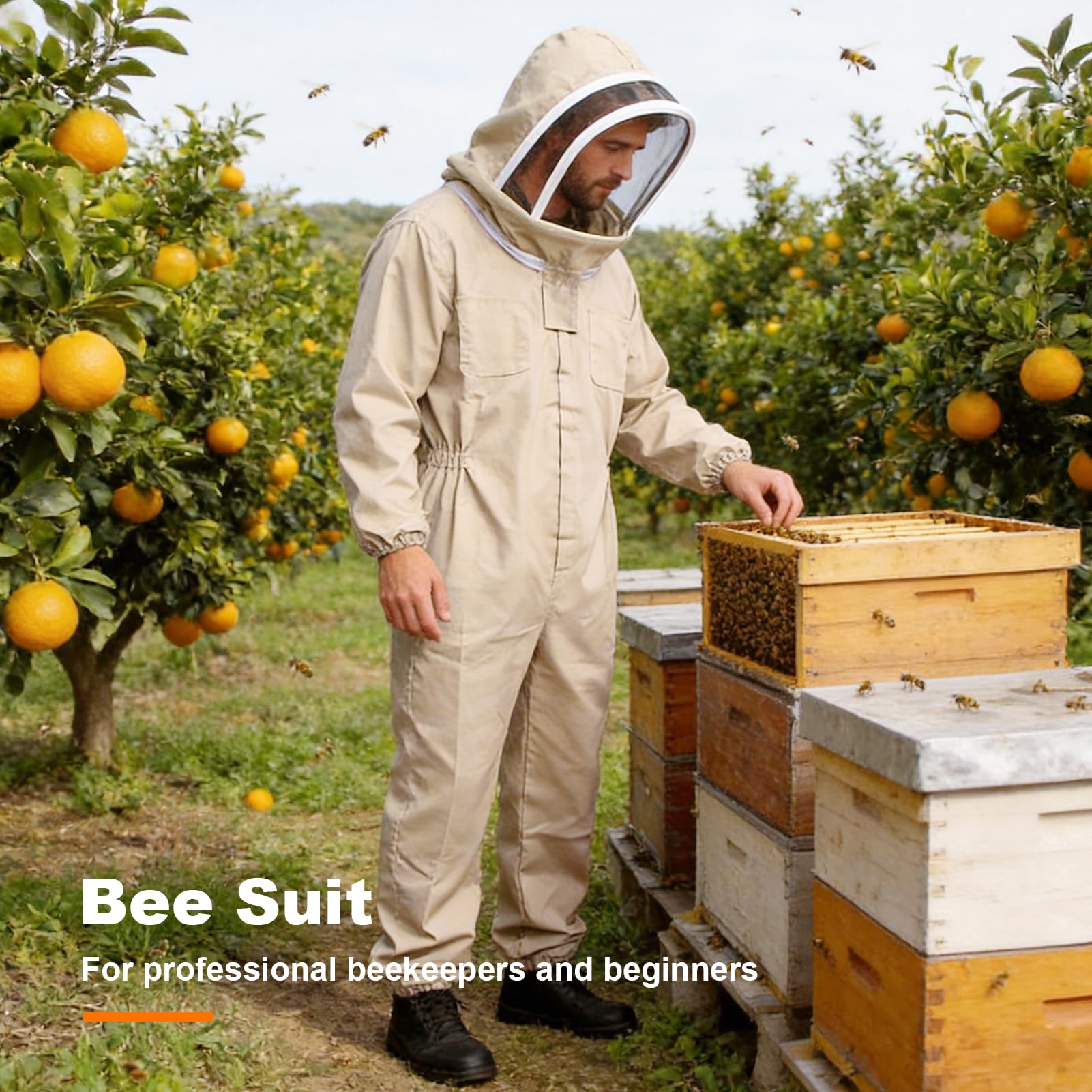 Imkerkleidung Imkerausrüstung Imkerschutzkleidung Imker Isolationskleidung Bienenanzug Imker Outfit mit Abnehmbarer und atmungsaktiver Kapuze Gummibandärmeln (RAUMANZUG XXL)