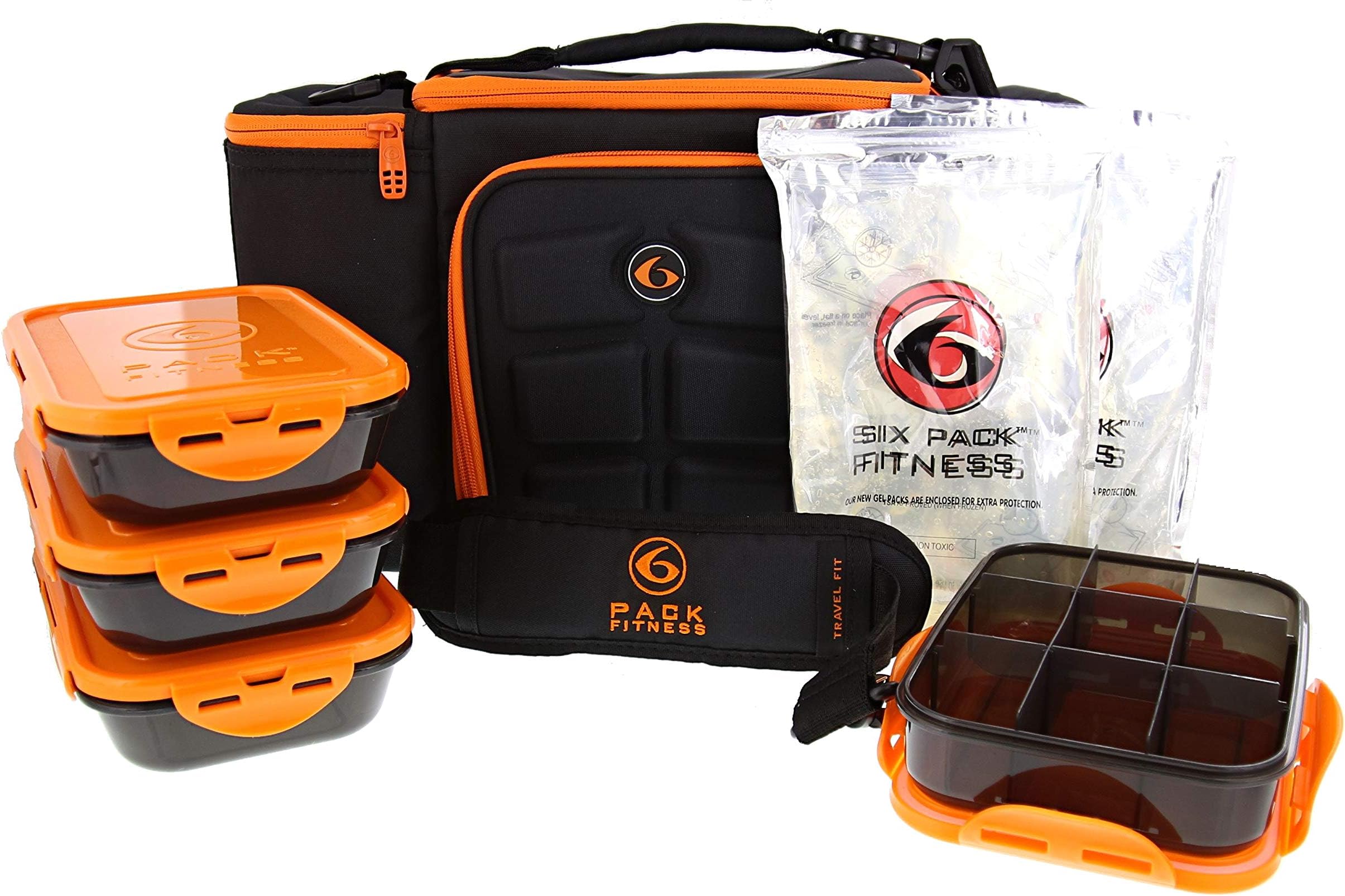 6 Pack Fitness Insulated Meal Prep Bag, Innovator 300 Black/Neon Orange (3 Meal)