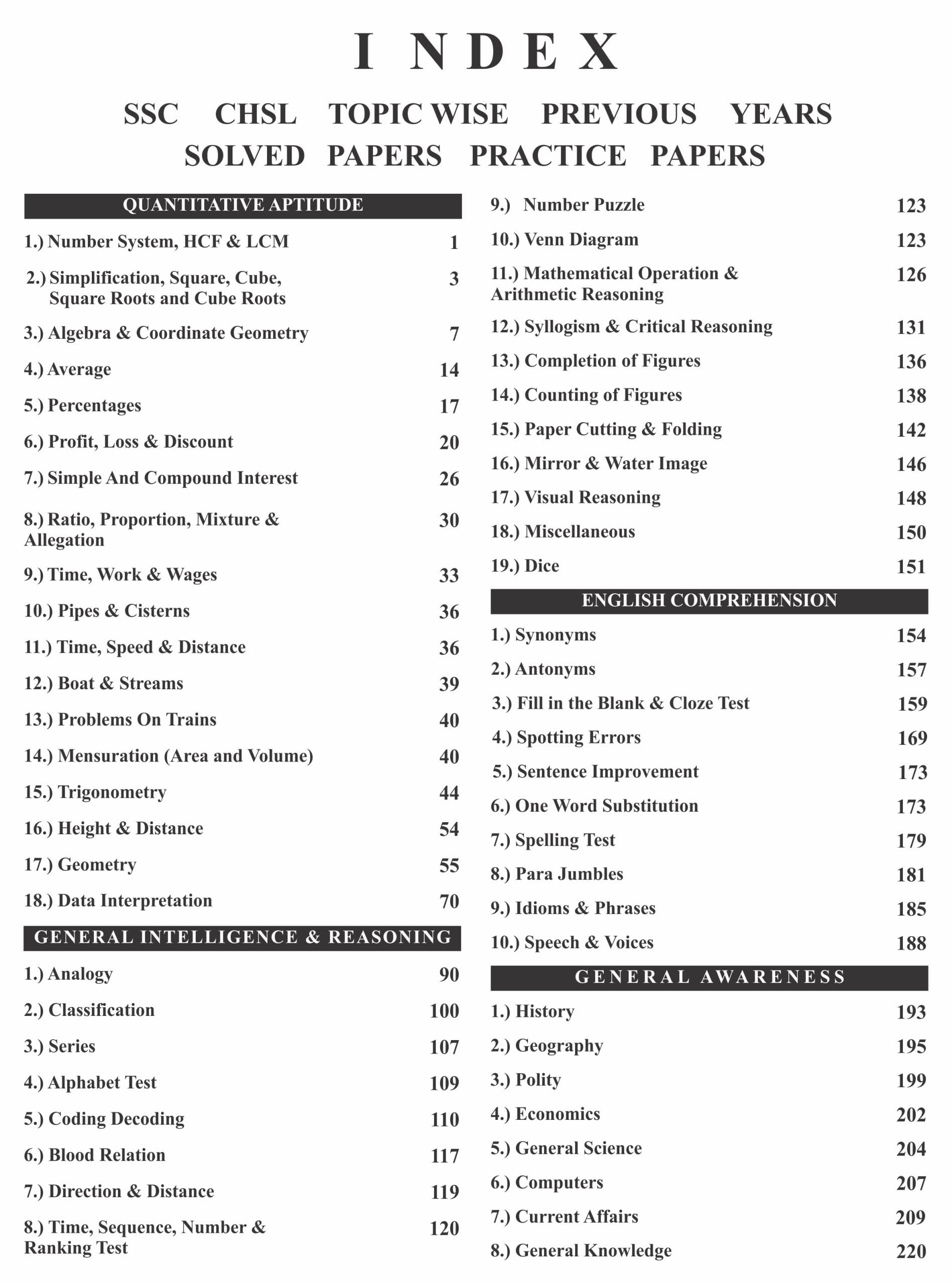 SSC CHSL Tier 1 Latest Topic wise Chapter wise Previous Year Solved Papers General Intelligence Quantitative Aptitude General Awareness English Language 1