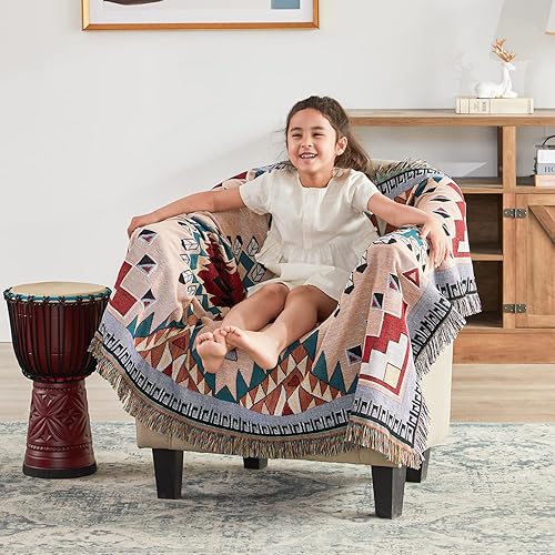 Miniatura 7 de Touchat Manta de nativos americanos, manta bohemia para sofá y cama, manta mexicana decorativa de granja, manta tejida de decoración del suroeste,