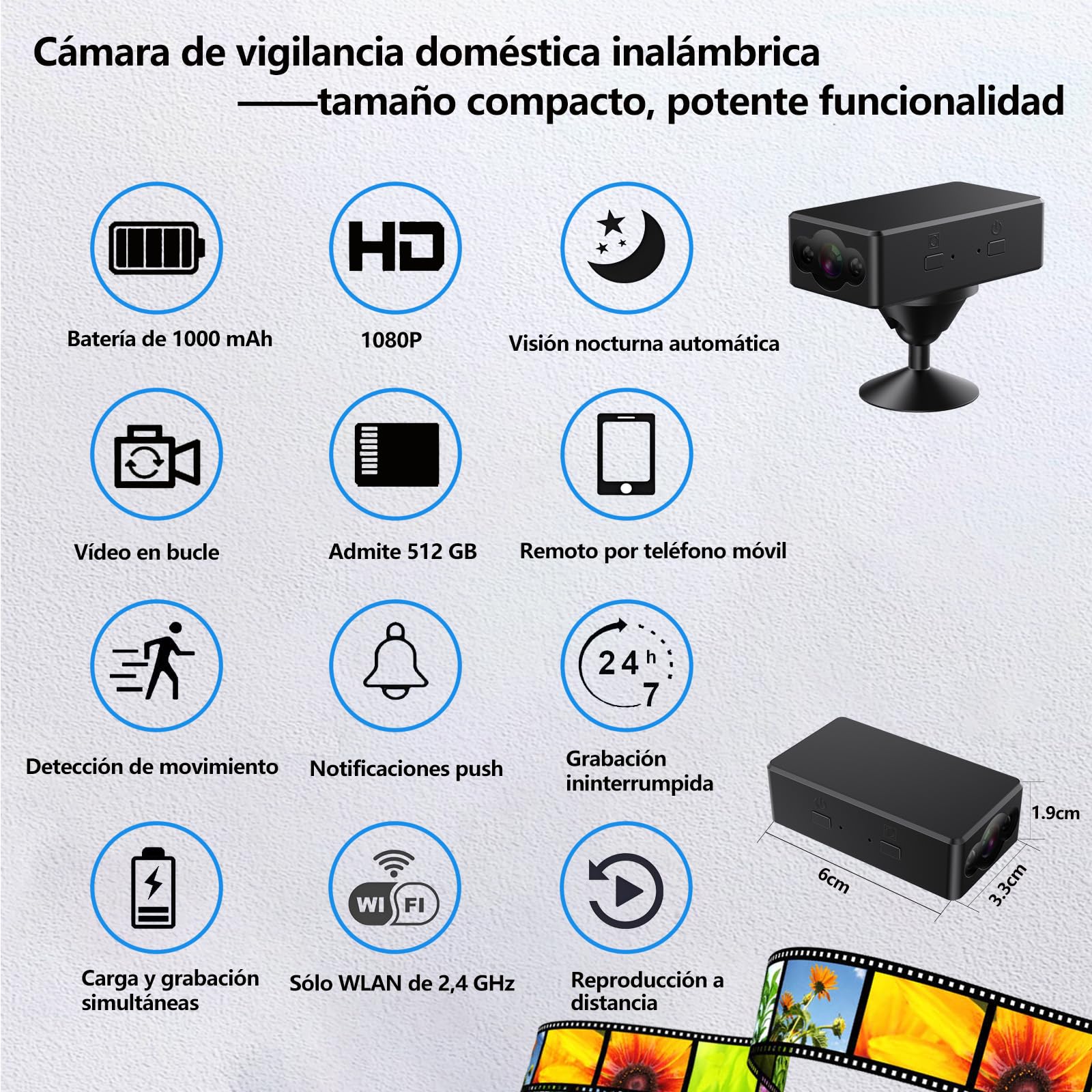 Mini Cámara WiFi, Cámara Espía Oculta Portátil, Cámara de Vigilancia Interior HD, Vigilancia Remota a través de App Live Streaming con Detección de Movimiento para Hogar y Oficina.