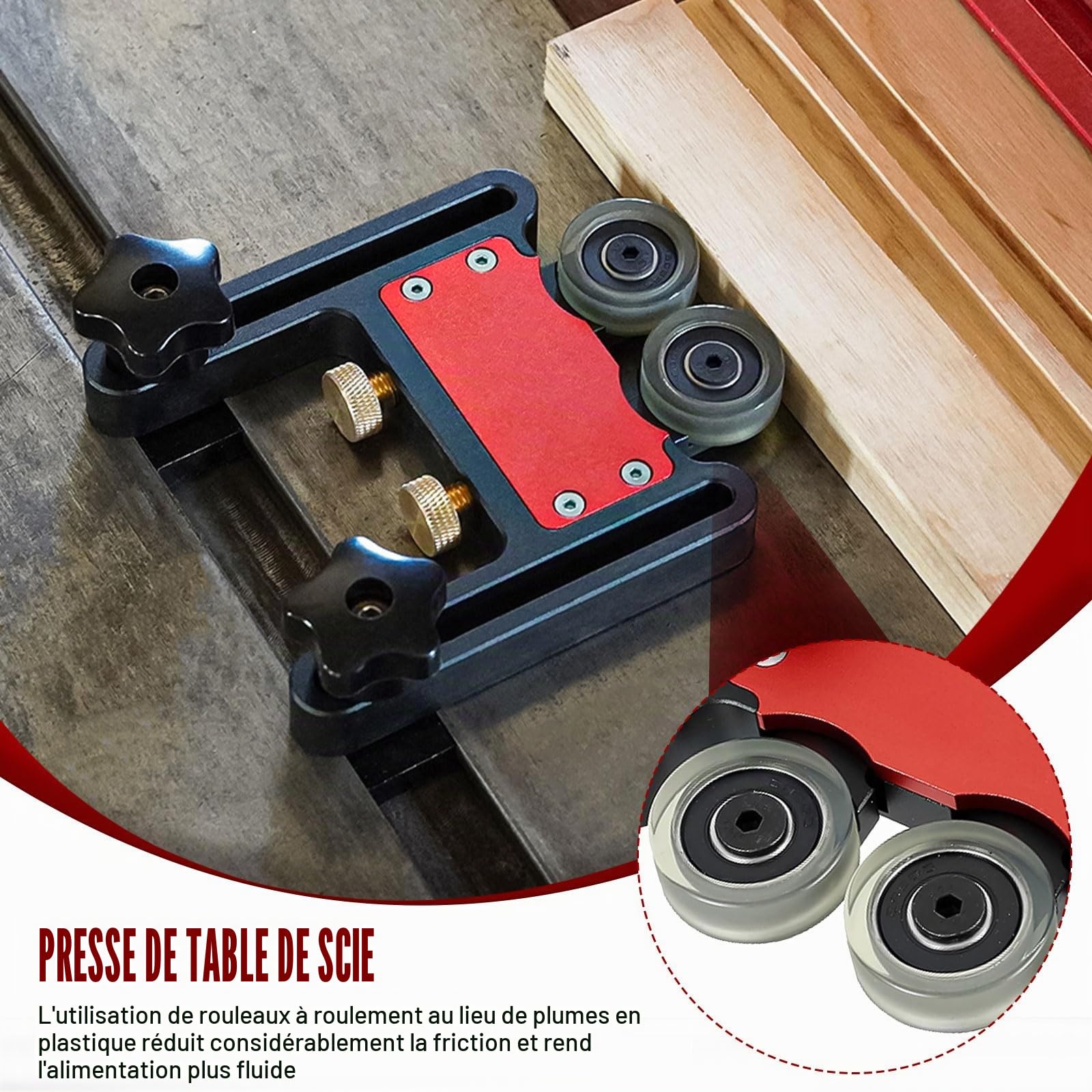 Roulements à rouleaux pour planches plume, en alliage d'aluminium à double roulement polyvalent pour table de sciage en bois, guide d'alimentation et de presse (1)