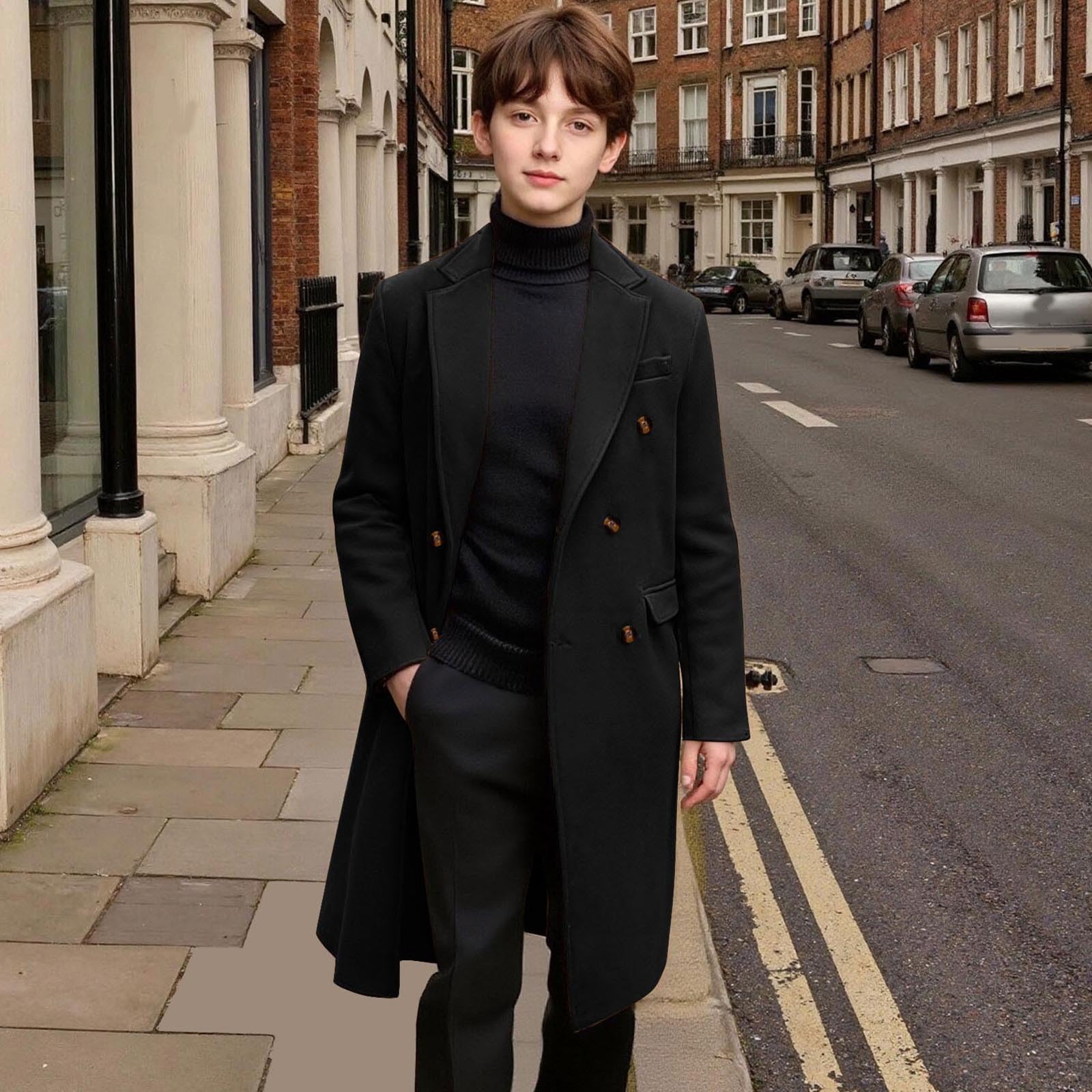 Manteaux en laine à double boutonnage pour garçons – Veste élégante et décontractée – Trench-coat pour enfants – Manteau coupe-vent pour l'automne et l'hiver – Coupe classique