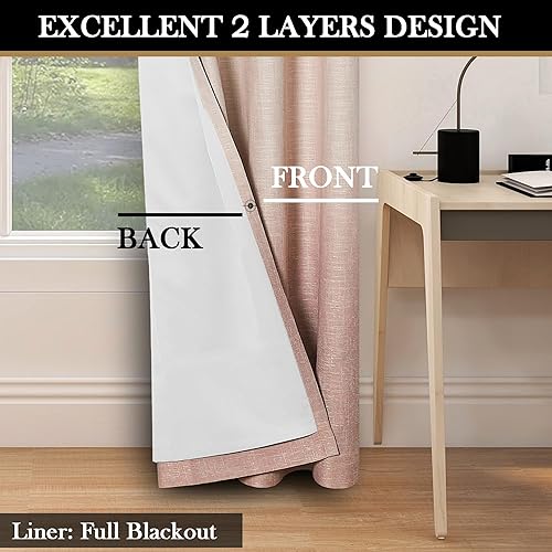 Miniatura 2 de Paneles de cortinas opacas con textura de lino, reducción de ruido, triple tejido, cortinas de dormitorio de 108 pulgadas de largo, 100 pulgadas de