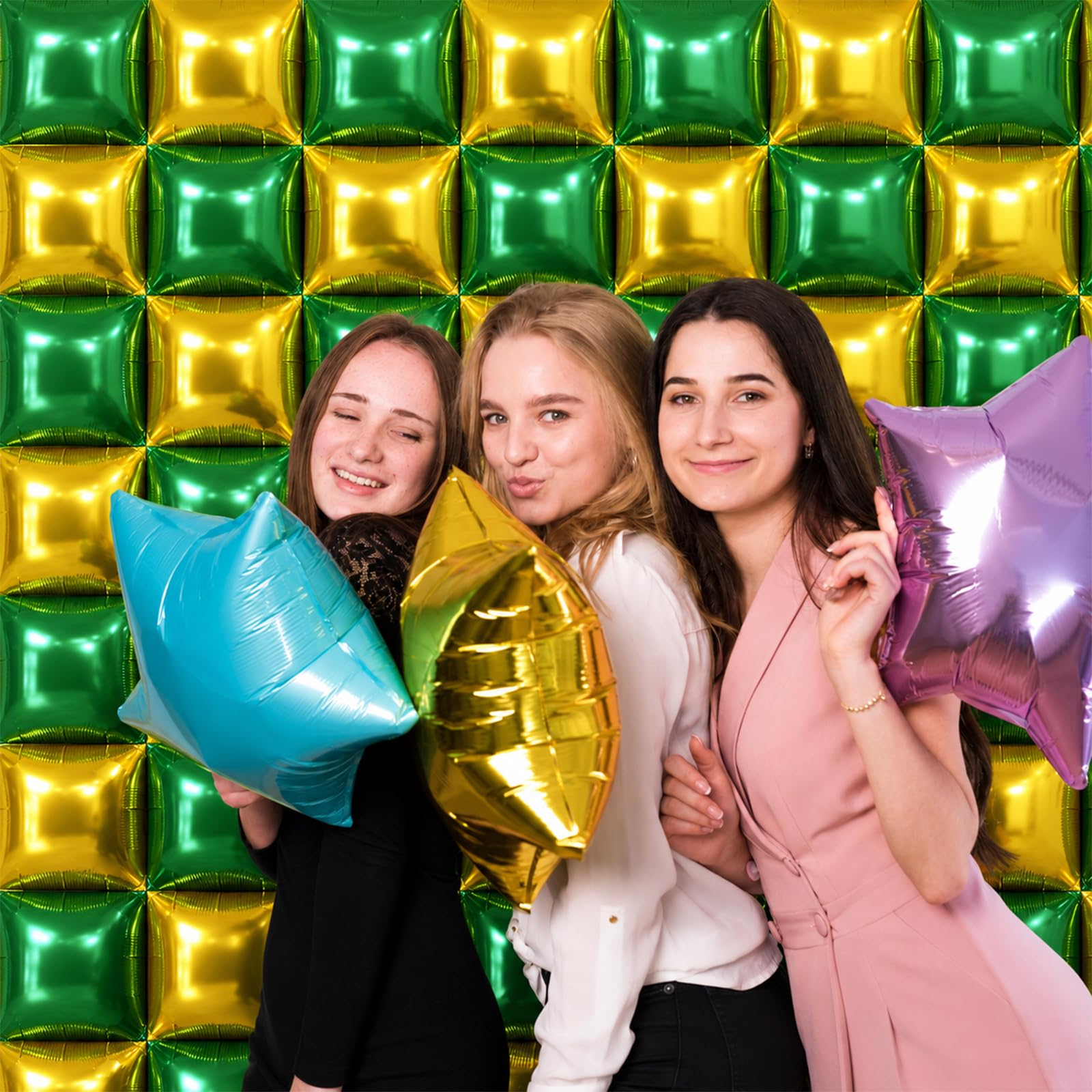 NISOCY 48 palloncini natalizi quadrati in lamina verde oro sfondo da parete doppio lato verde scuro oro palloncini arco kit per compleanno, Capodanno, laurea, festa di San Patrizio, decorazioni per