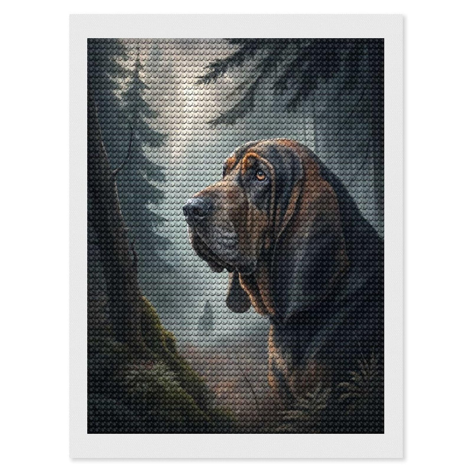 Junmoney Bloodhound in A Misty Forest Full Drill Diamond Painting Kit 12"x16", for Teens, Adhesive Canvas, Bedroom Decor, Holiday Gift Idea