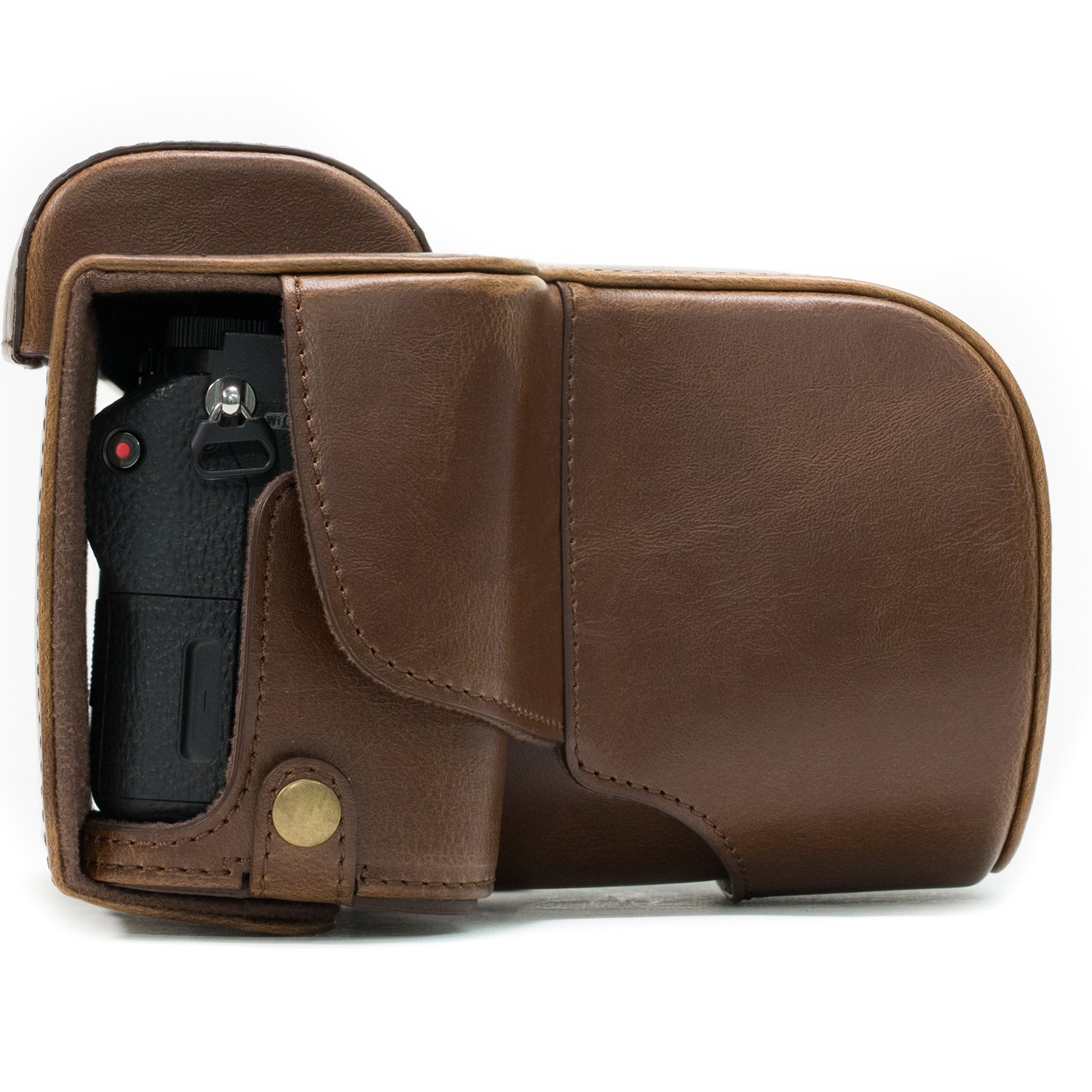 MegaGear - Ever Ready Ochronny Skórzany Futerał na Aparat Fotograficzny - Dark Brown, PU Leather, Klasyczny, podróżny