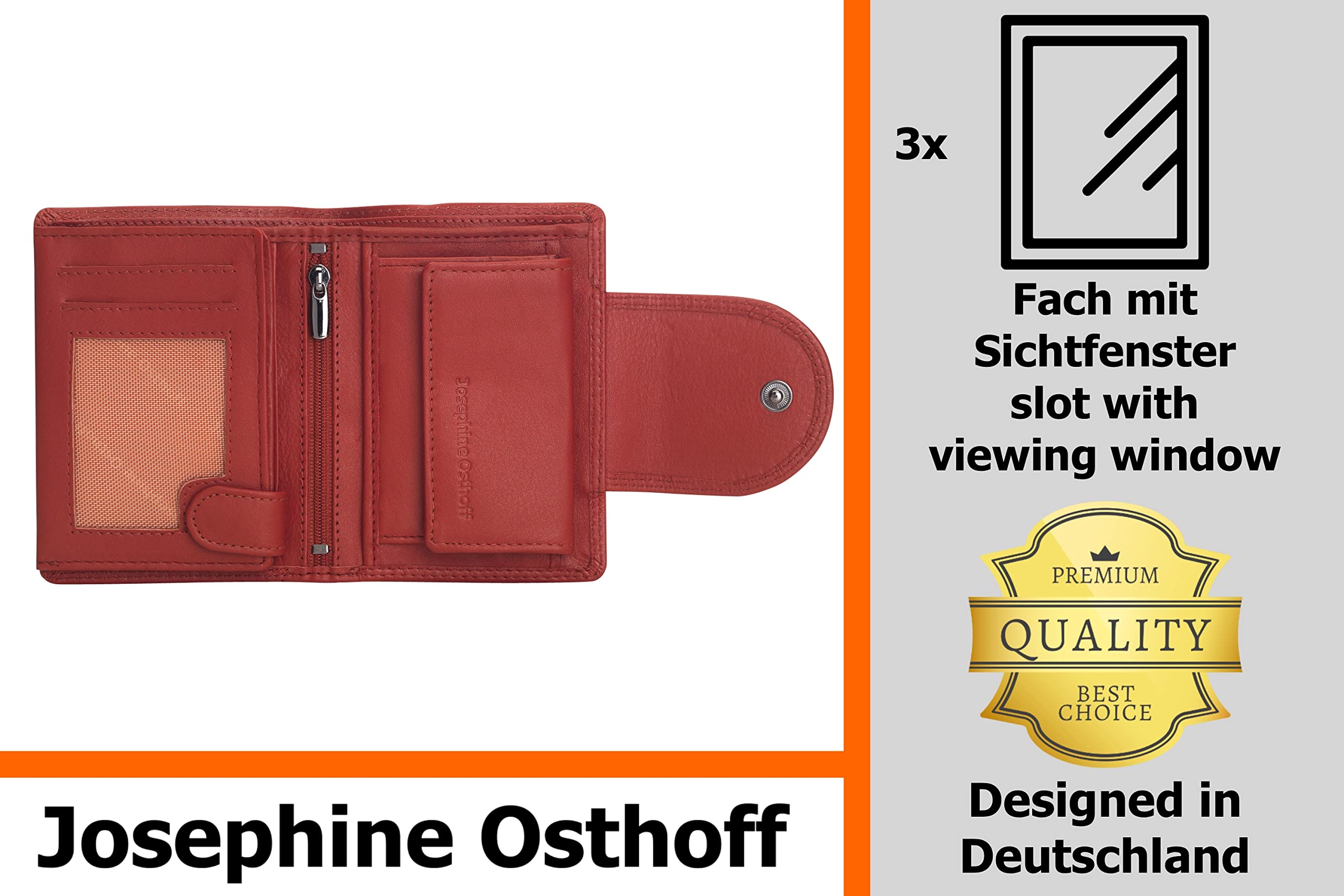 Josephine Osthoff Geldbörse Damen Wiener Schachtel, Platz für 11 Karten, Minibrieftasche mit Münzfach, Portemonnaie Herren Geldbeutel aus echt Leder mit RFID-Schutz (934), Farbe:Kirsche