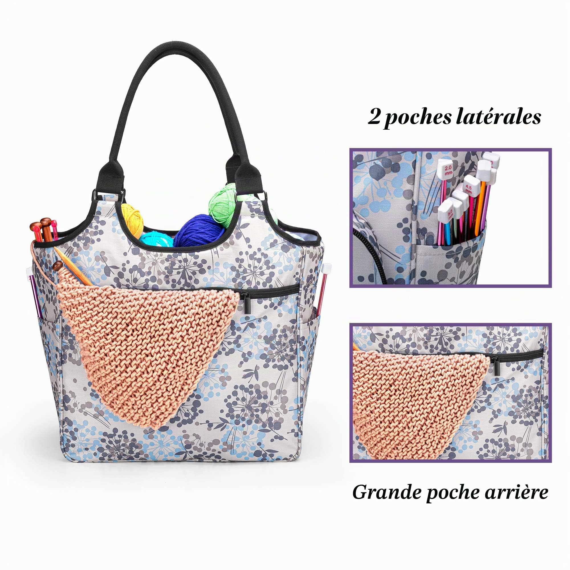 Yarwo Sac de Transport pour Aiguilles à Tricoter, Pelote et Fil de Laine - Rangement pour Accessoires de Tricot et Crochet, Pissenlit