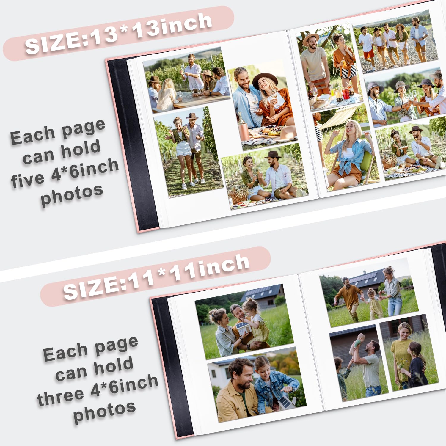 Álbum de fotos grande autoadhesivo, álbum de recortes para fotos de 4 x 6, 8 x 10 pulgadas, 40 páginas de color rosa claro, cubierta de lino, regalo ideal para viajes familiares, bodas