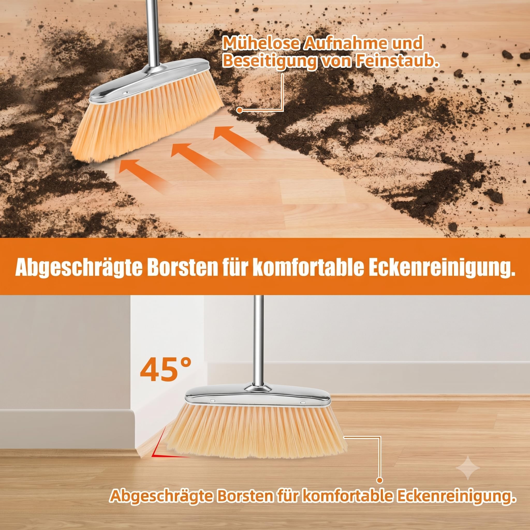 Juego de escoba y recogedor con mango largo de acero inoxidable de 118 cm, escoba vertical con pala, escoba con recogedor para uso en el hogar, cocina, habitación, oficina y suelo del