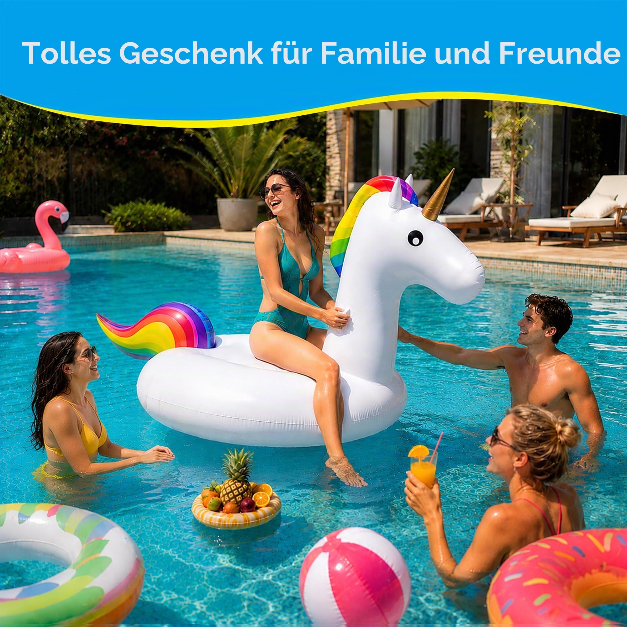 Dracarys Riesiges Aufblasbares Einhorn - Schwimmendes Schwimmbecken - Wasseraufblasbares Spielzeug - Einhorn & Kinderschwimmring Und Wassersport-Stuhl