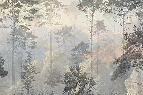 Miniatura 3 de Mural de pared de bosque nebuloso, papel tapiz abstracto de paisaje natural, patrones de decoración de pared de fondo (no autoadhesivo)