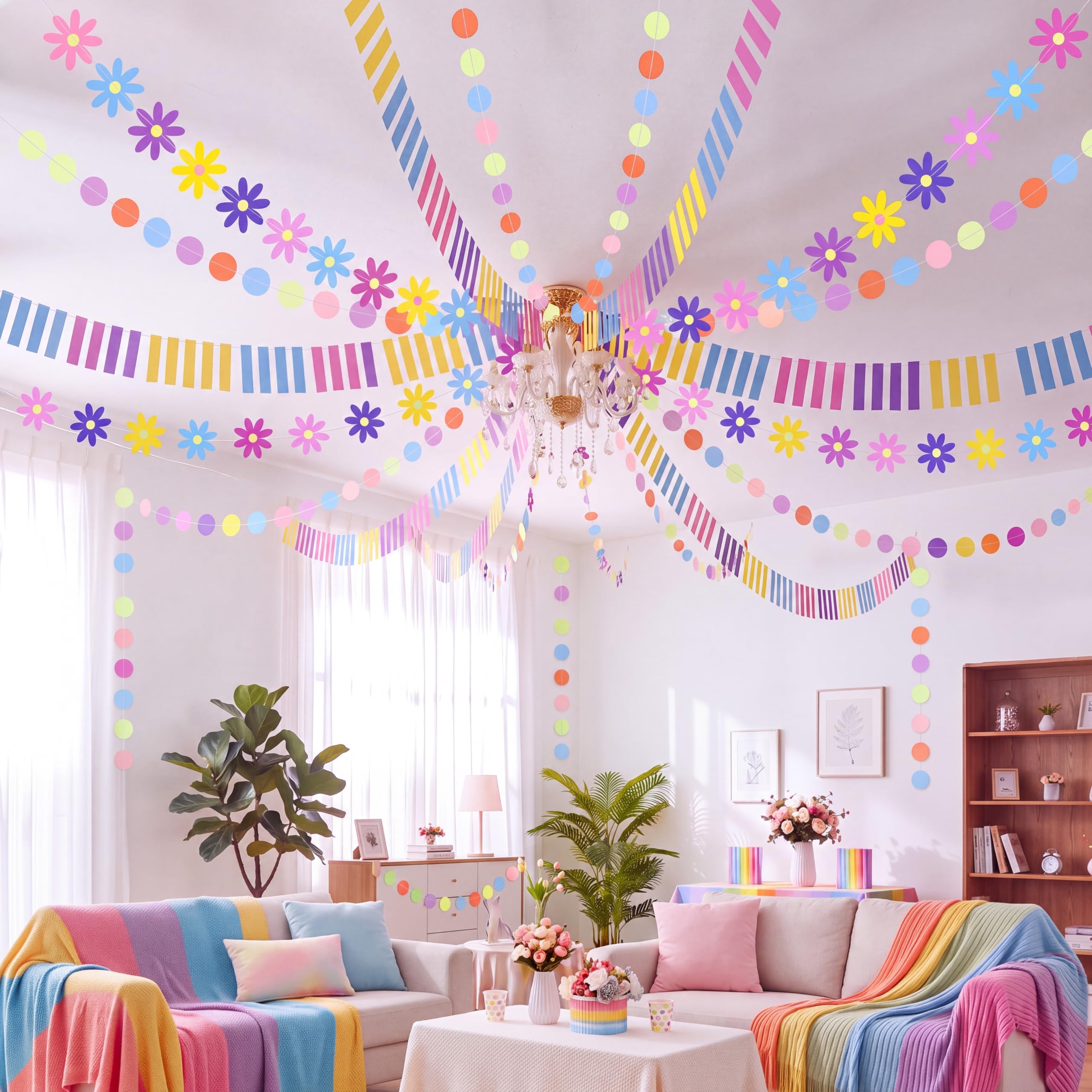 Tiamon 6 Pcs Hippie Paper Garland Party Streamer Banner, Colorful