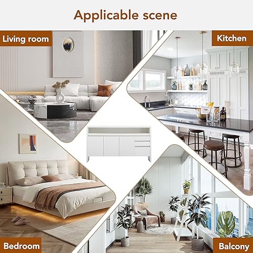 Miniatura 4 de VilroCaz Armario de almacenamiento de 60 pulgadas con 2 armarios y 3 cajones consola de madera grande armario de entrada con estantes ajustables