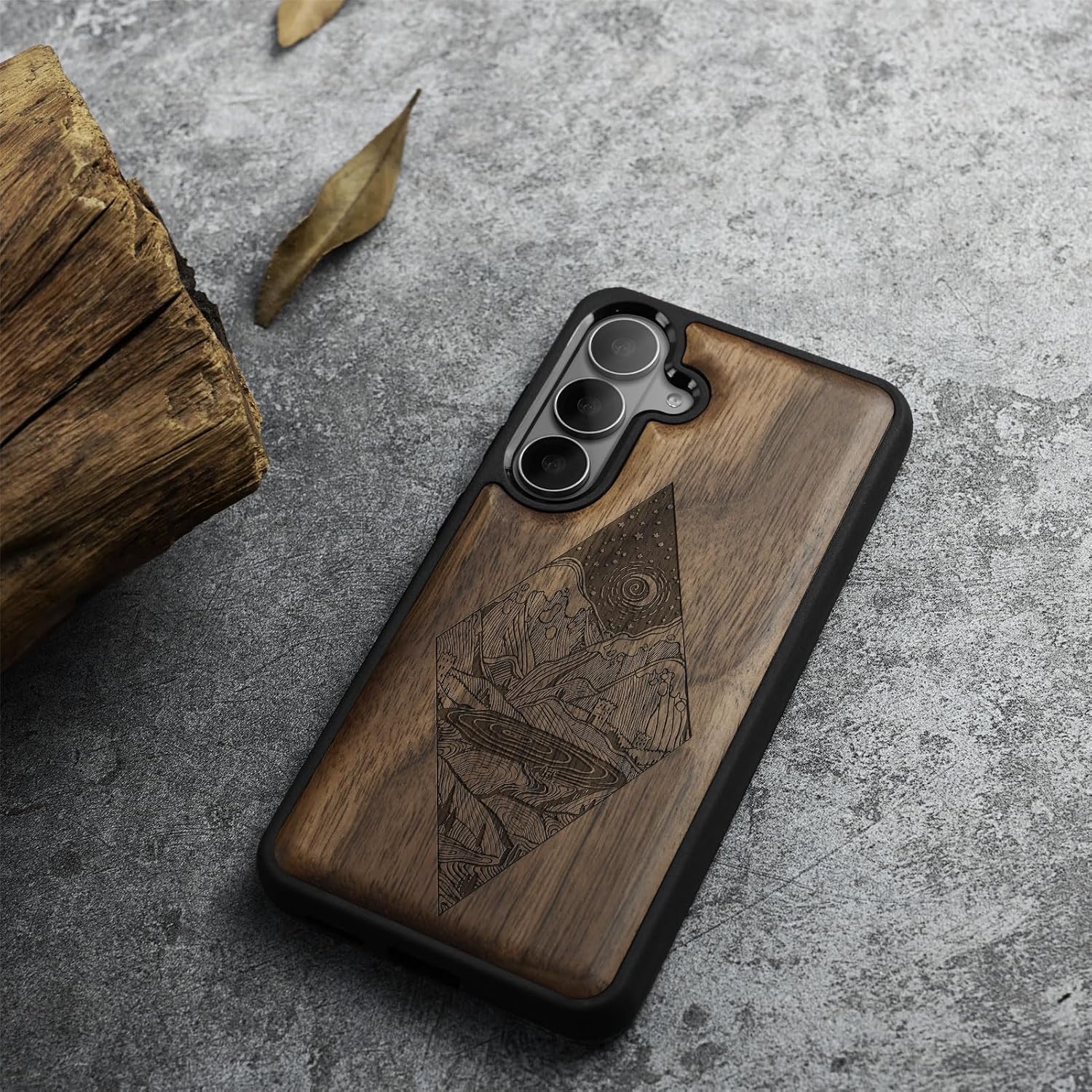 Carveit Magnetic Wooden Case for Samsung Galaxy S26 Case 2026, TPU Shockproof Cover & Wood Artisan Engraved, Compatible with MagSafe Wireless Chargers (Starlit Wilderness) Walnut