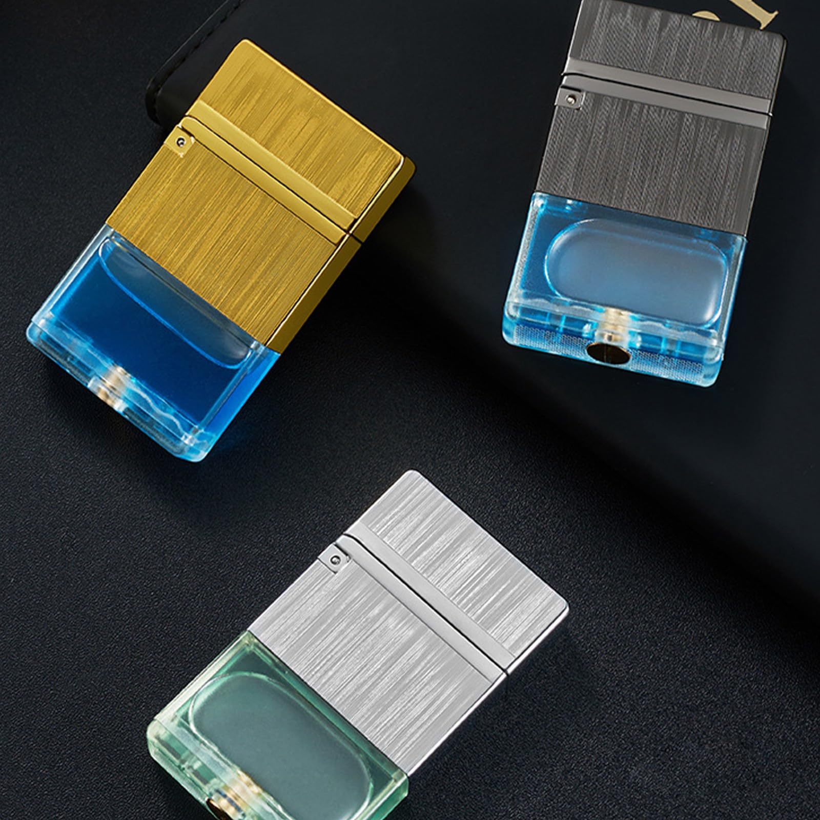 Encendedor de queroseno de metal resistente al viento, llama suave portátil, tanque de combustible transparente, práctico para camping, regalo para hombres (combustible no incluido)