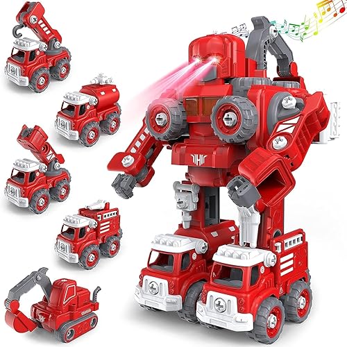 TOYABI Juguetes para niños de 3 4 5 6 y 7 años vehículos de camiones de bomberos que transforman juguetes robot para niños juguetes de construcción