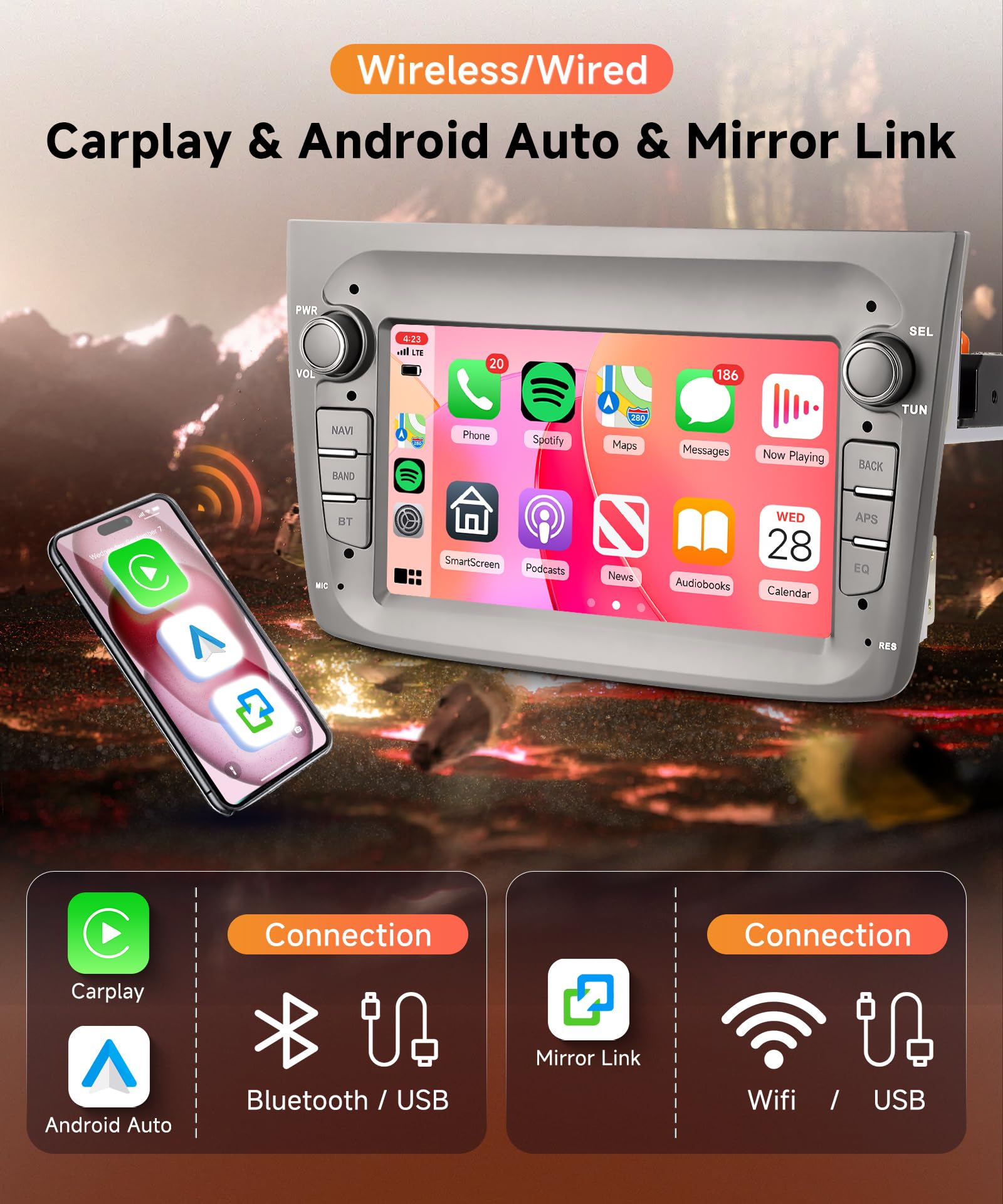 OiLiehu Autoradio Android 13 Per Alfa Romeo Mito (2008-2016) - Schermo 7" 4G+64GB, 8 Core, CarPlay Wireless, Android Auto, GPS, Bluetooth, WiFi, DSP, Telecamera Posteriore Inclusa