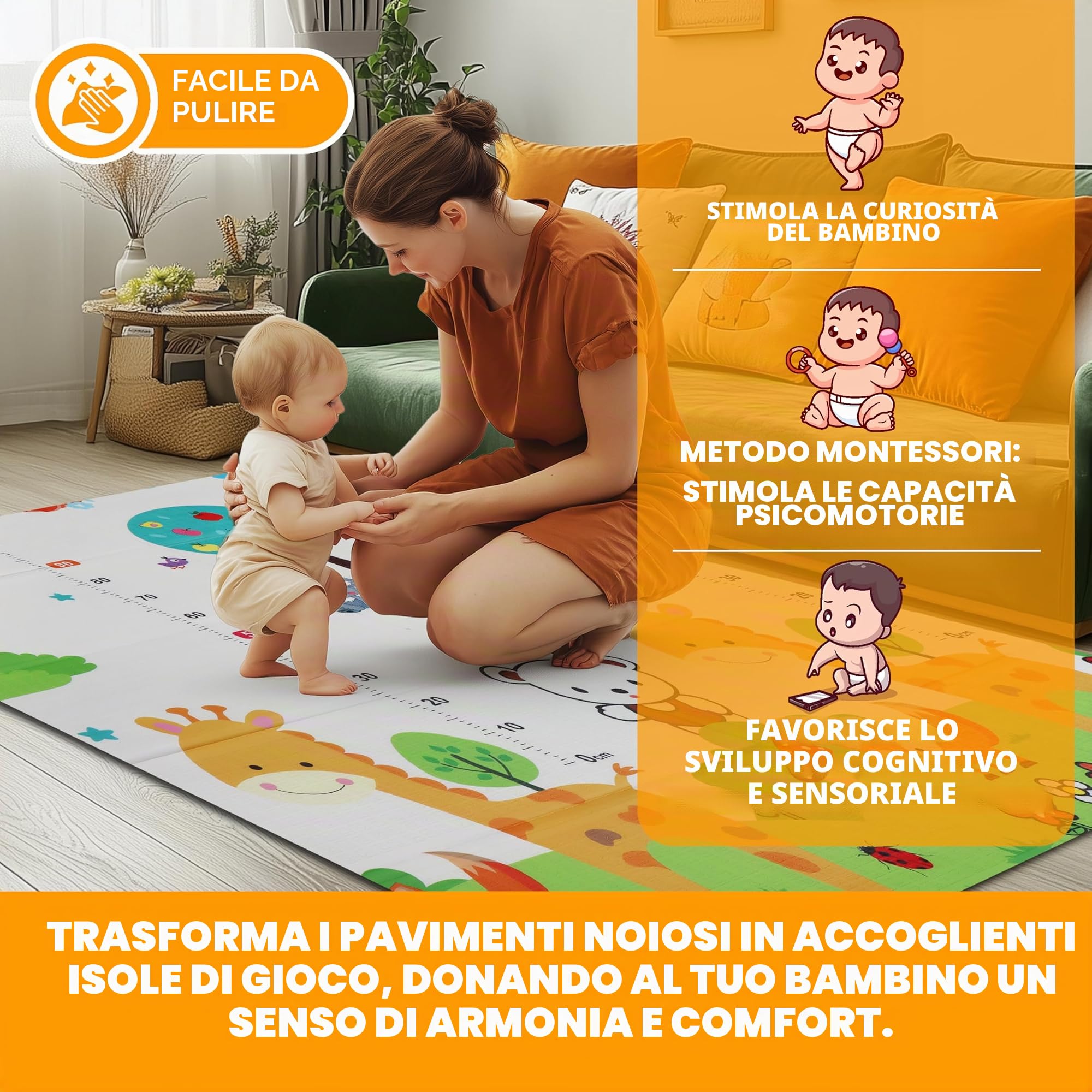 Tappetino da gioco per bambini GUBBY GUPS, pieghevole, impermeabile, antiscivolo, reversibile, atossico, privo di sostanze inquinanti, realizzato in schiuma XPE - 180 x 120 x 1 cm