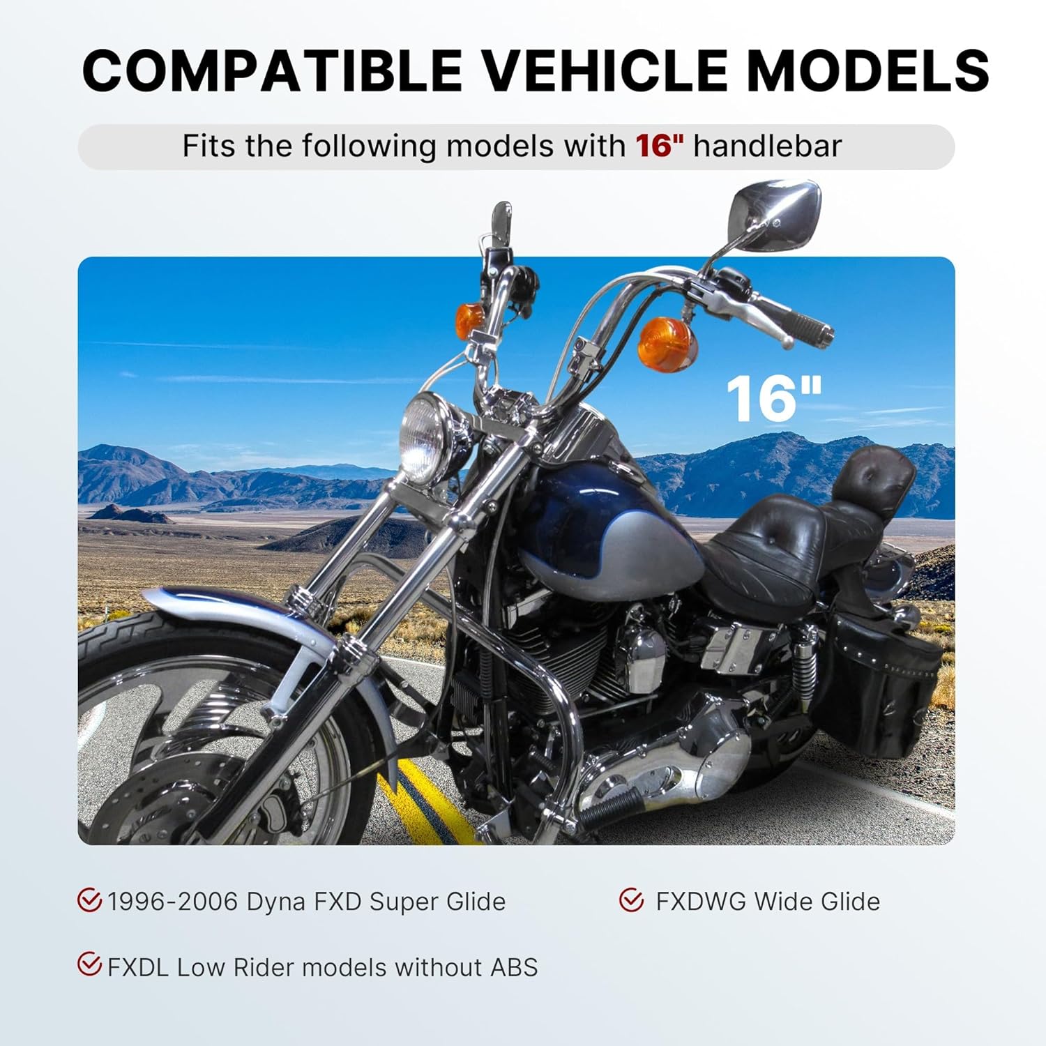 16" Dyna Cables Kit Handlebar Extended CAN-Bus/Turn Signal Wires/Clutch/Throttle Cables/Brake Line for 1996-2006 Non-ABS Dyna FXD Super Glide, FXDWG Wide Glide, FXDL Low Rider, Chrome
