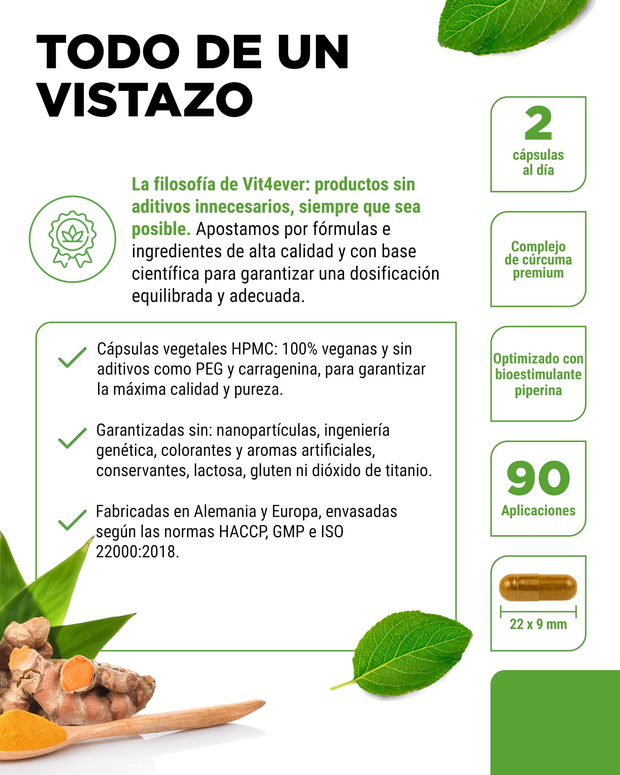 vit4ever Extracto de Cúrcuma de alta dosis - 180 Cápsulas - 500 mg de Curcumina por porción diaria - 95% de Curcumina – Premium Extracto de Kúrkuma high dose - Vegano, sin aditivos innecesarios