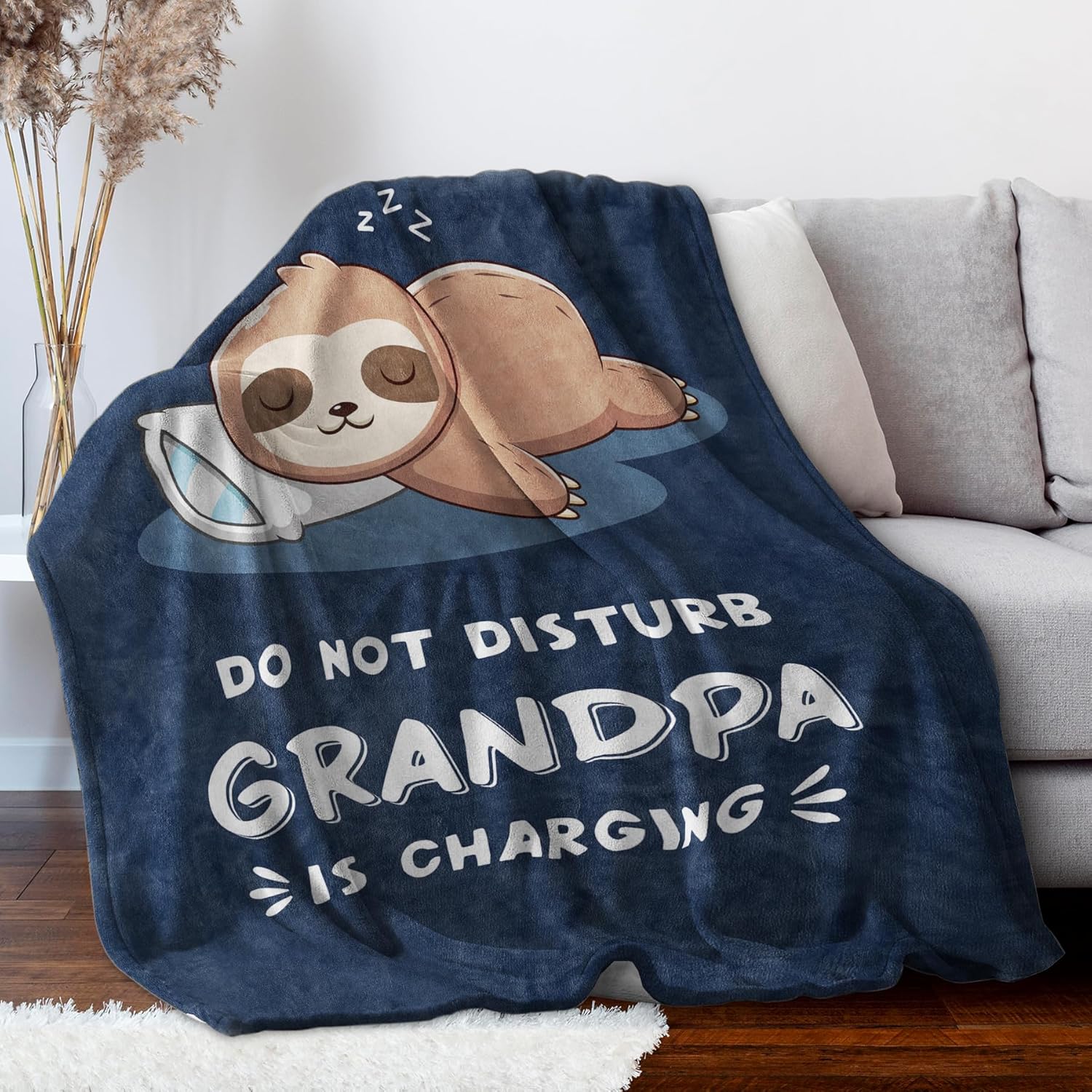 Funny Gifts for Grandpa, Grandpa is Charging Sloth Blanket, Birthday Gifts for Grandpas from Grandkids,Grandpas Gitts for Fathers Day, Soft Sloth Blanket for Grandfather 60" x 50" - Image 3