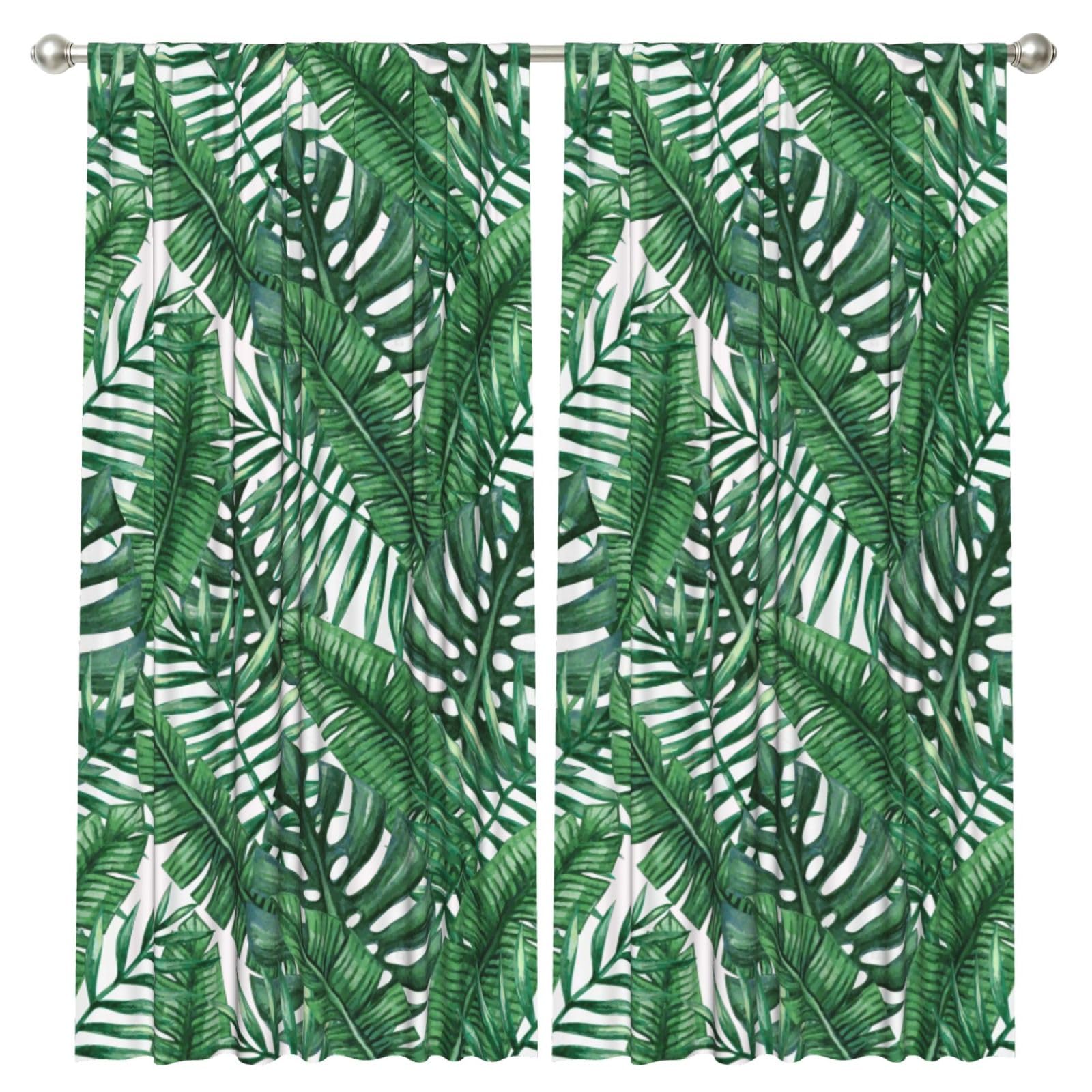 InOmak Green Leaves Printed, 2 Panels Window Curtains 52 x 84 Inch Blackout Curtains for Living Room Bedroom