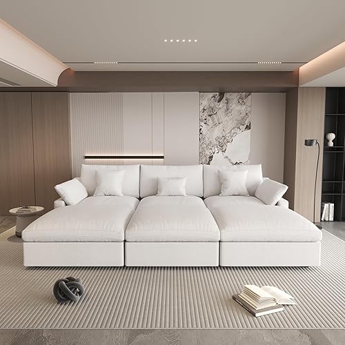Miniatura 40 de WJShome - Sofá seccional modular en forma de nube para sala de estar, sofá de 160" con relleno de plumón en forma de U con otomano, sofás