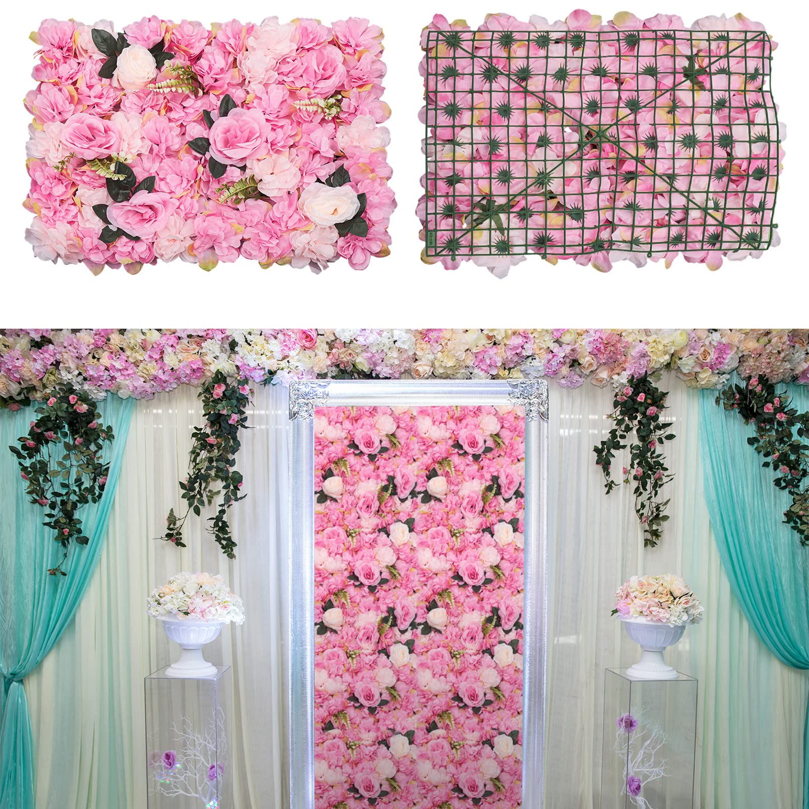 12 Pannelli Decorativi A Muro Con Fiori Rosa – Parete Floreale Artificiale Per Matrimoni E Camerette (60x40cm)