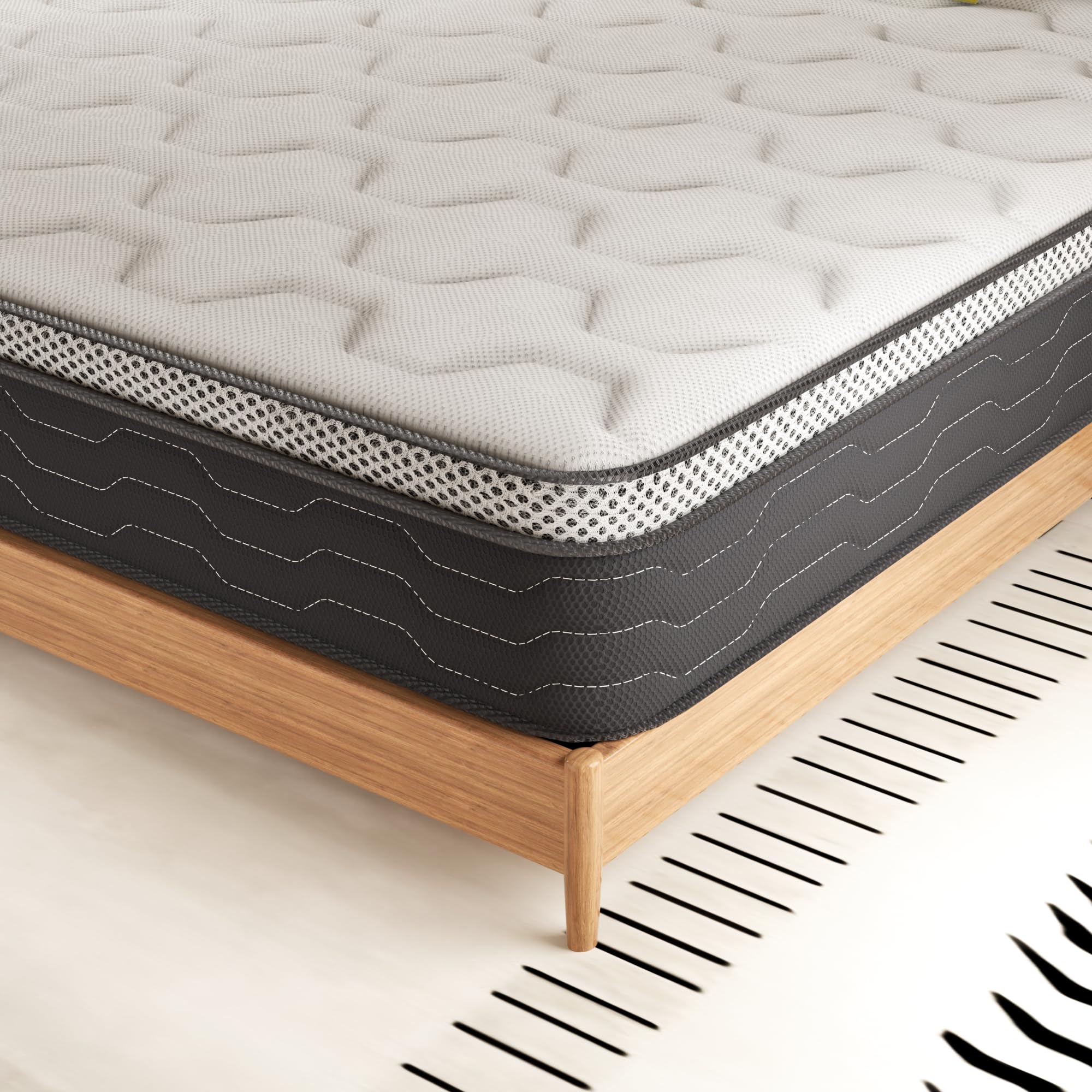 DEWINNER Ensemble Matelas et Sommier 160x200, Lit 160 x 200 avec Sommier tapissier et Matelas Ressorts Ensachés 160x200x25,9 Pieds Inclus (Pack Matela+Sommier tapissier)