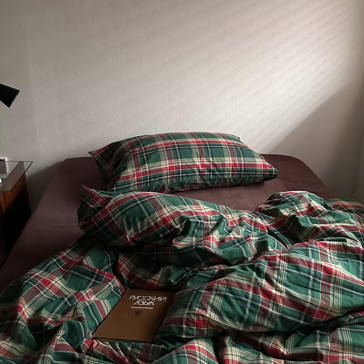 MKXI Vintage Buffalo Plaid Duvet Cover Set 3-Piece | 100% Washed Cotton Reversible Bedding Green/Red Checkered Twin XL Size with Zipper & Corner Ties Farmhouse & Shabby Chic Design