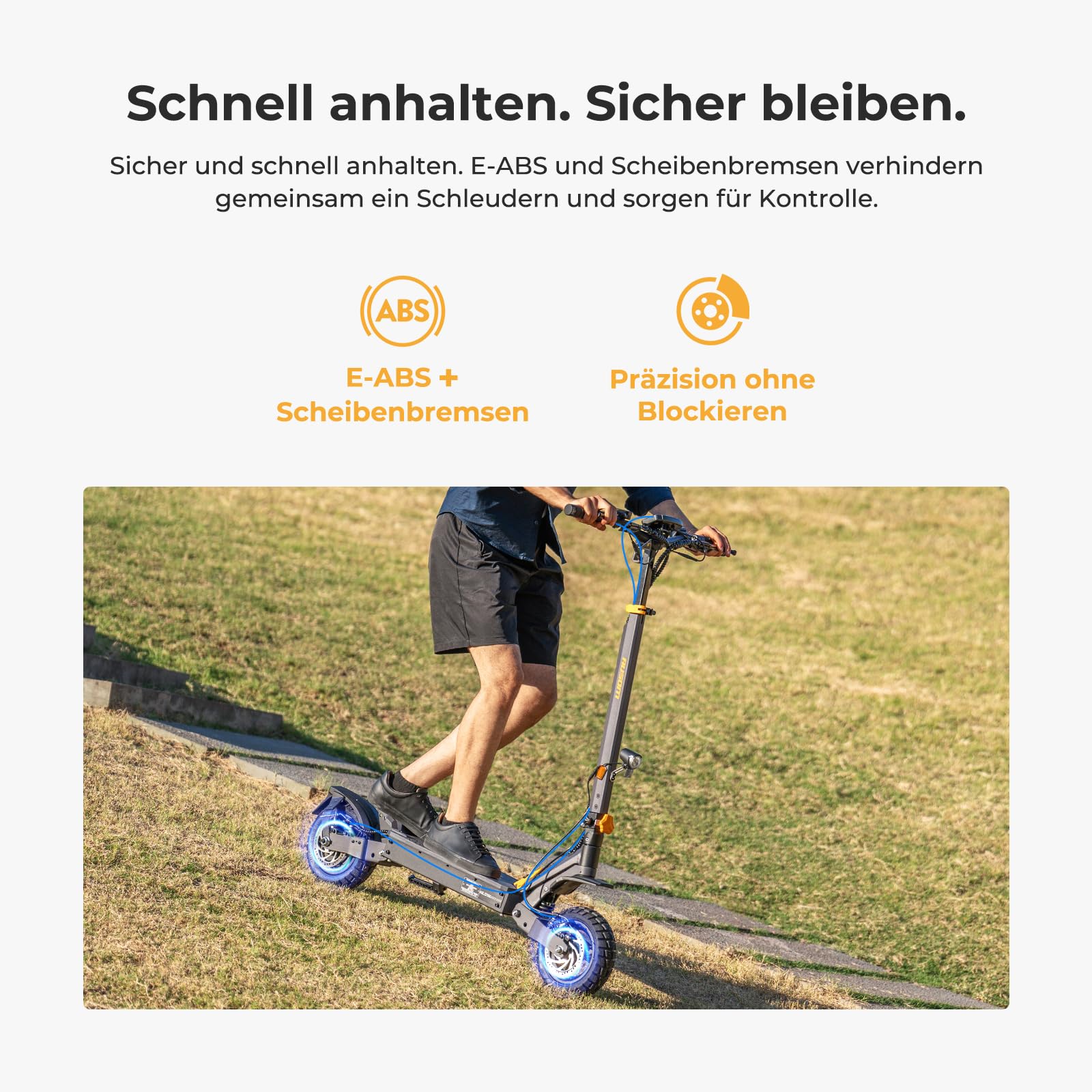 Ausom L1 E-Scooter mit Straßenzulassung (ABE), 70-90km Reichweite, 500W Motor, Max.20 km/h, Faltbarer Offroad Elektroroller für Erwachsene mit Duale Schwingarmdämpfer, Dual-Disc-Bremsen