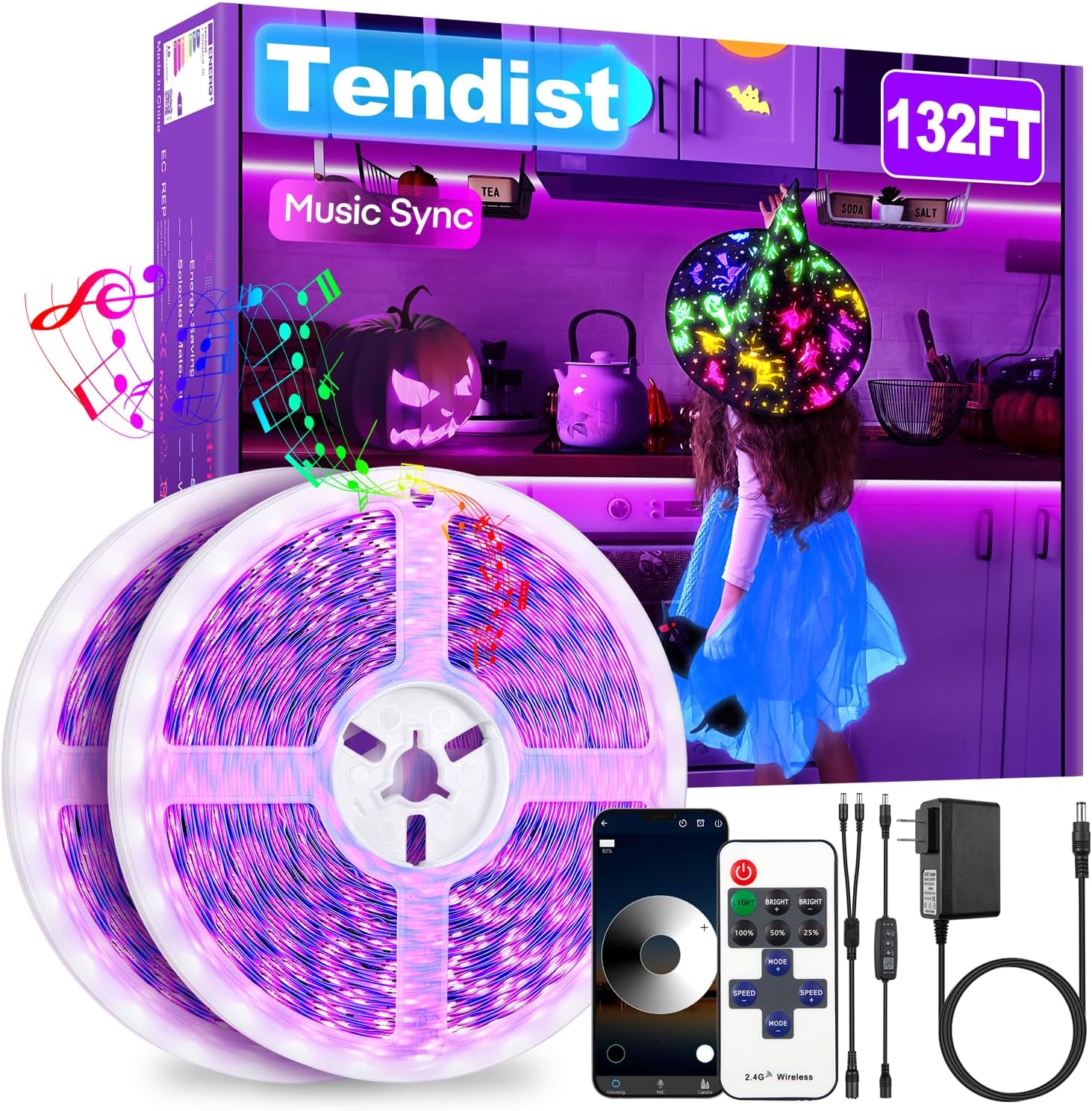 132FT Black Light Led Strip App Control, Black Light for Glow Party with Remote, Smart Purple Neon Blacklight Strip Adhesive, UV Light Strip for Halloween Decor, Bedroom, Tapestry, Poster