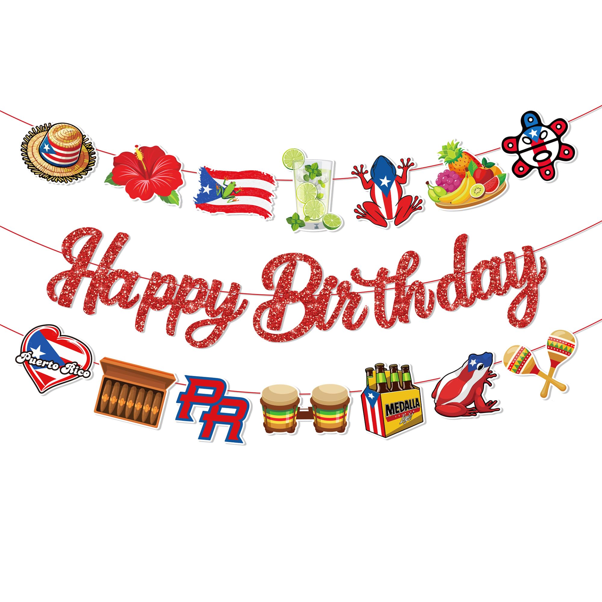 CC HOME Puerto Rico Happy Birthday Banner Party Hanging Banner Flower Fruit Frog Theme Birthday Bridal Wedding Shower Home Classroom Party Supplies Decoration