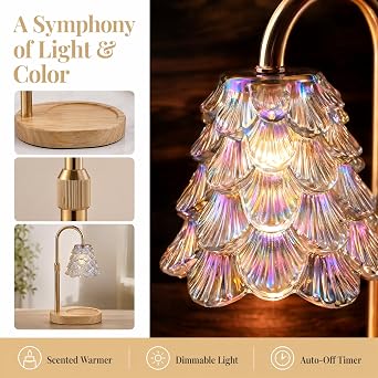 Candle Warmer Lamp, Iridescent Glass Shade Electric Candle Lamp with Timer & Dimmer, Flameless Scented Jar Candle Warmer, Gift for Women Mum Birthday New Home Housewarming [Energy Class A]