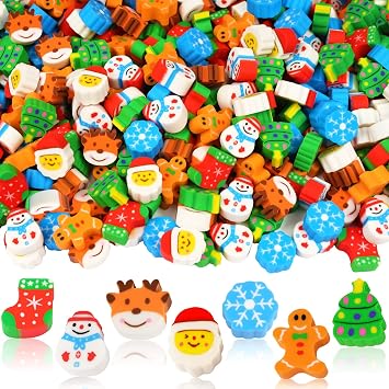 240 Pcs Christmas Mini Erasers Bulk Cute Eraser Novelty Pencil Erasers | Santa Snowman Stocking Eraser for Christmas Party Favor Gifts Home School Work Rewards