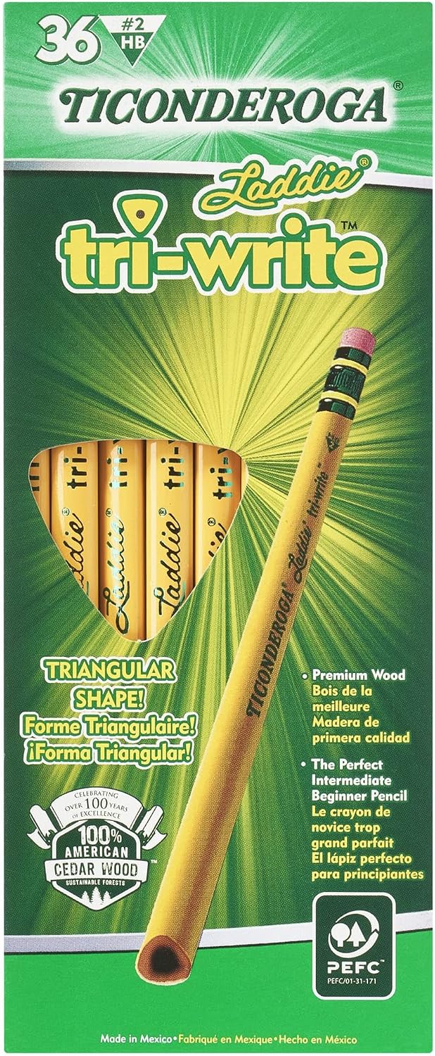 Ticonderoga® Tri-Write Pencils, With Erasers, #2 Lead, Yellow, Pack Of 36