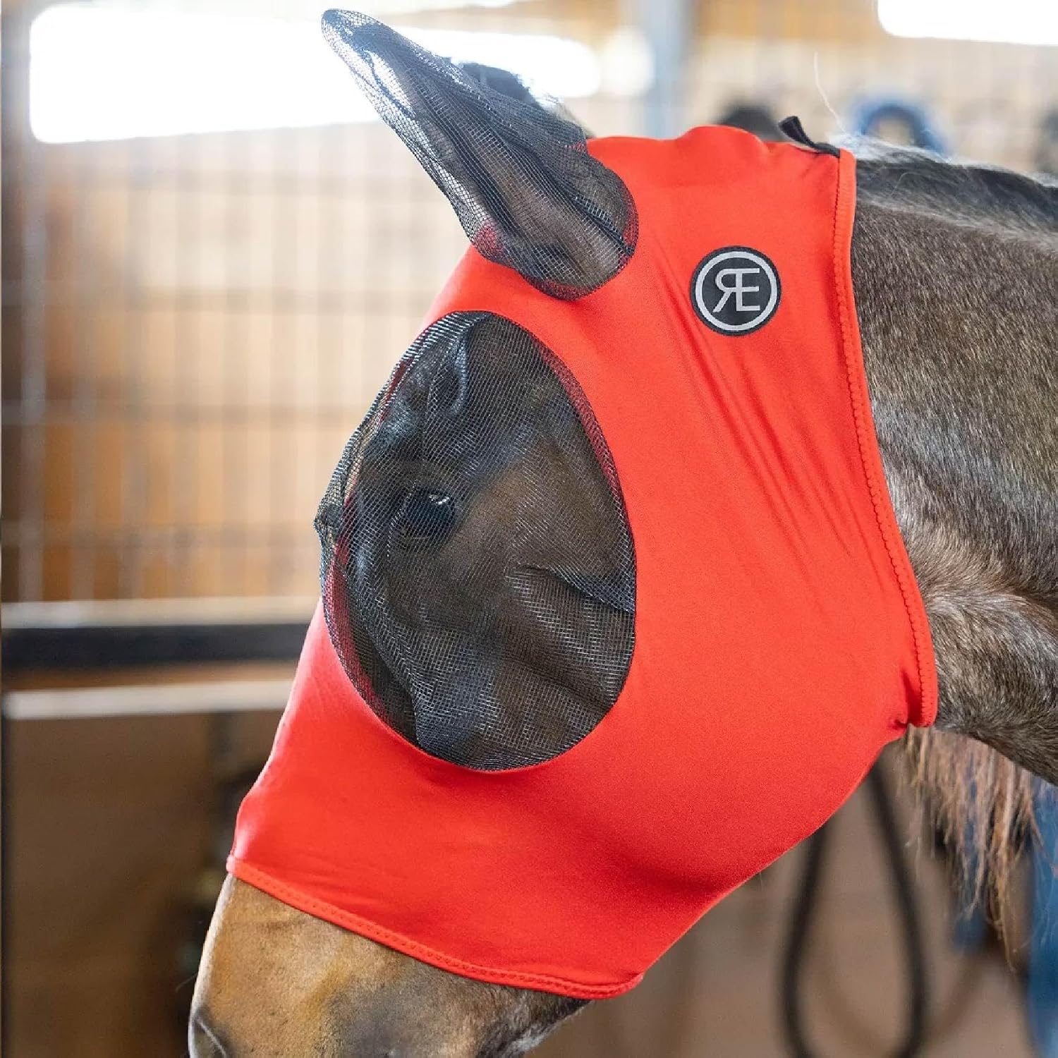 Reinsman Lycra Fly Mask with Ear Protection for Horses - Lightweight Soft Stretchy Large Eye Space UV Protection Breathable Horse Fly Mask