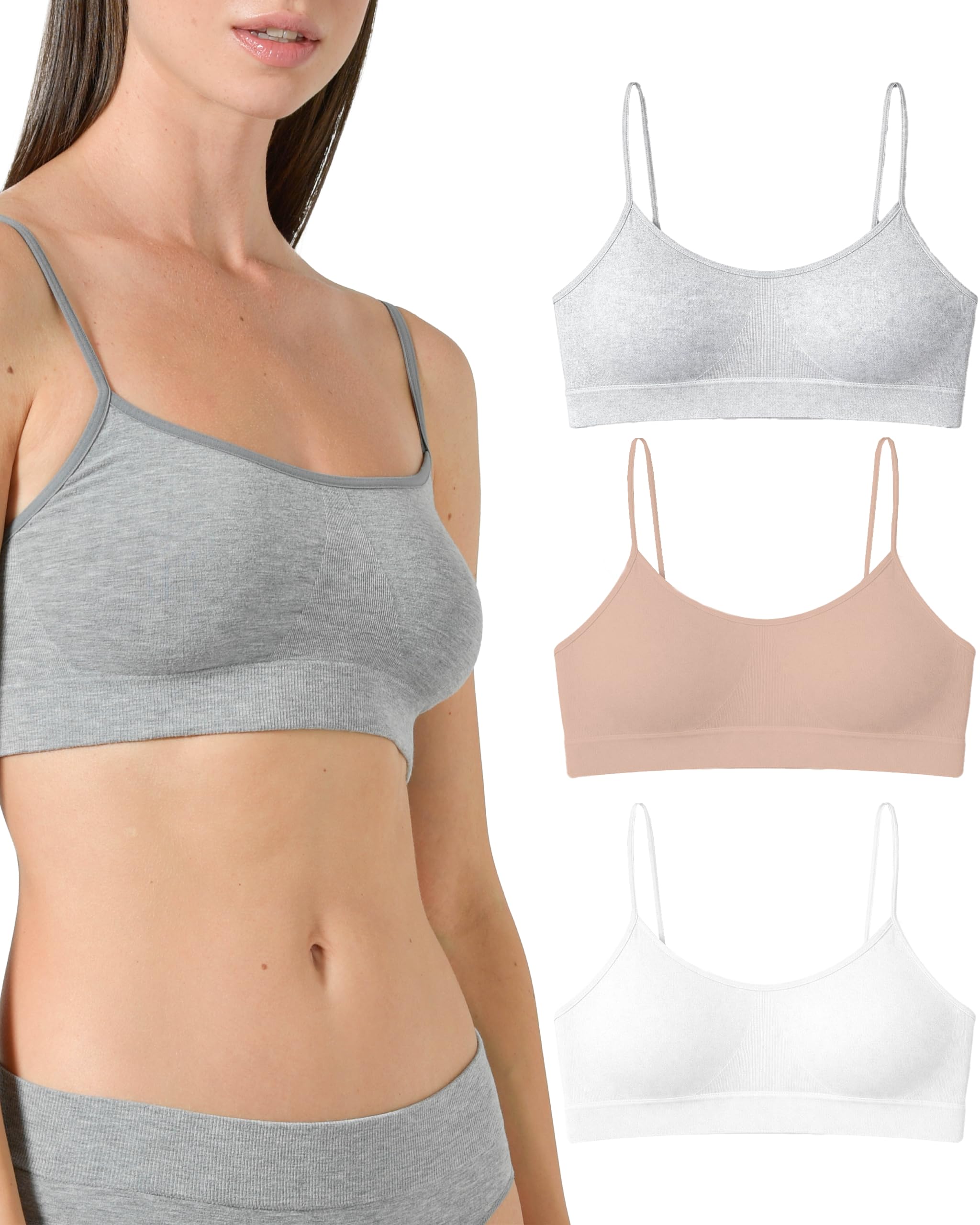 Risalti Bamboo Narrow-Shoulder Bras for Women - 3 Pack Light Support Seamless Crop Tops, Bralettes - Made in Italy