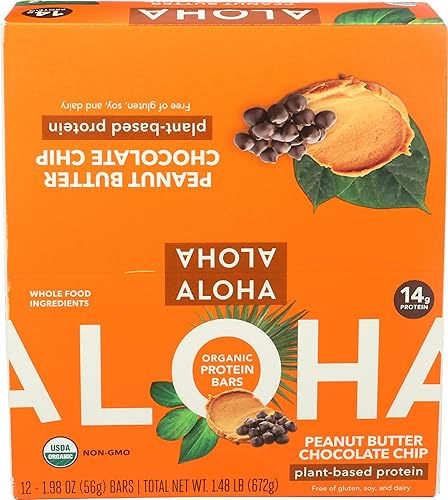 Miniatura 3 de Aloha Barras de proteína orgánica de mantequilla de maní con chispas de chocolate, 0.45 onzas de proteína a base de plantas, certificado orgánico