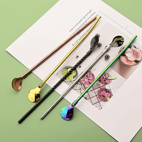 Miniatura 6 de Juego de cubiertos con cucharas de pajilla juego de 24 cubiertos de acero inoxidable para 4 personas utensilios reutilizables para comer familiar